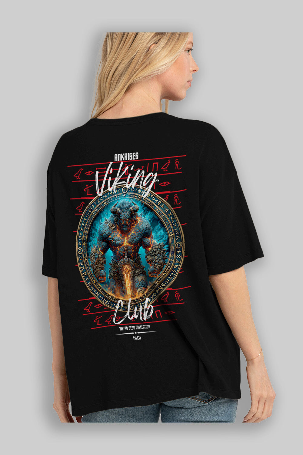 Surtr Arka Baskılı Oversize t-shirt Erkek Kadın %100 Pamuk Bisiklet Yaka tişort