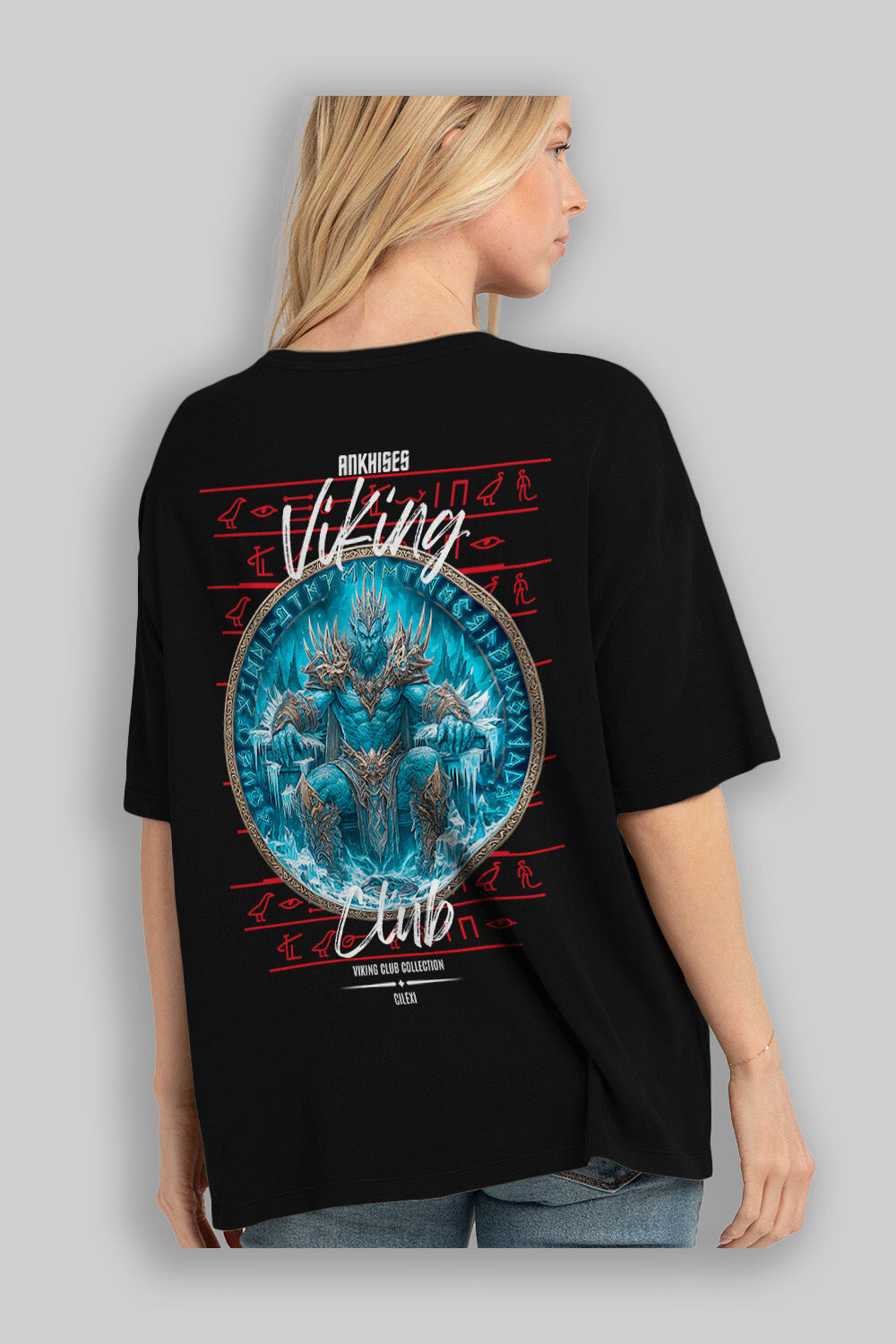 Thrym Arka Baskılı Oversize t-shirt Erkek Kadın %100 Pamuk Bisiklet Yaka tişort