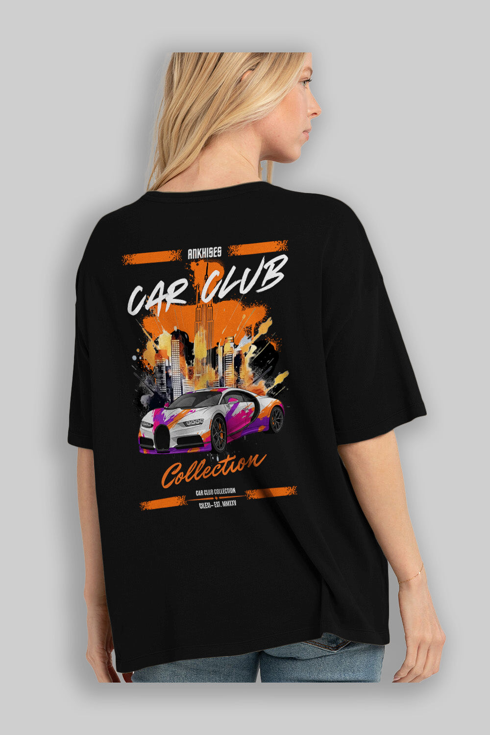 Araba Club Serisi 18 Baskılı Oversize t-shirt Erkek Kadın %100 Pamuk Bisiklet Yaka tişort
