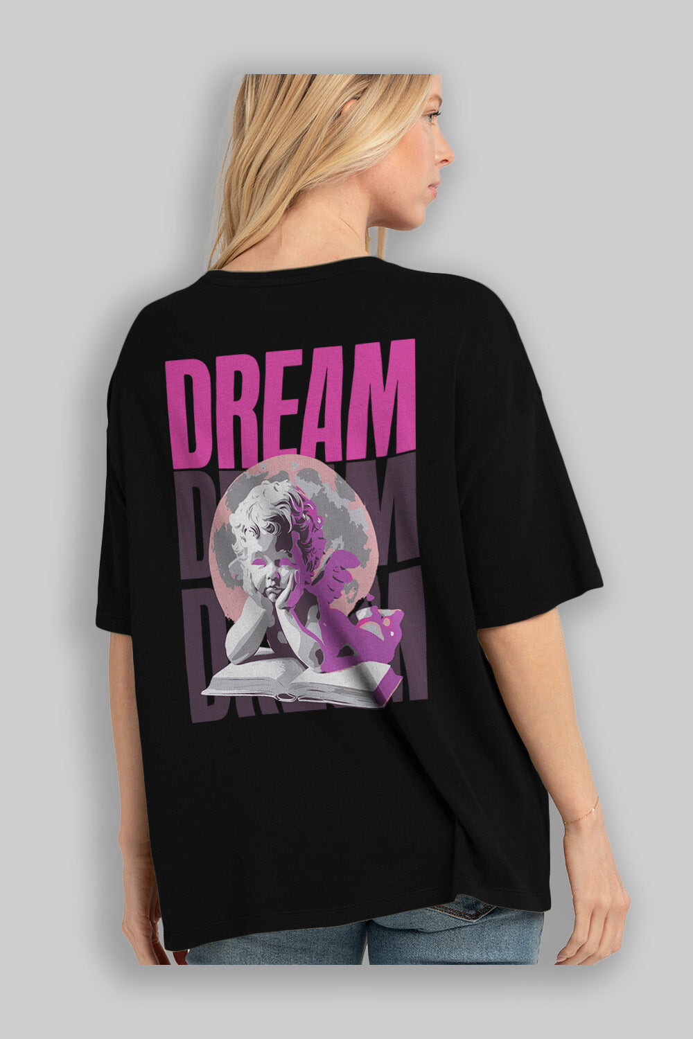 Dream Angel Arka Baskılı Oversize t-shirt Erkek Kadın %100 Pamuk Bisiklet Yaka tişort