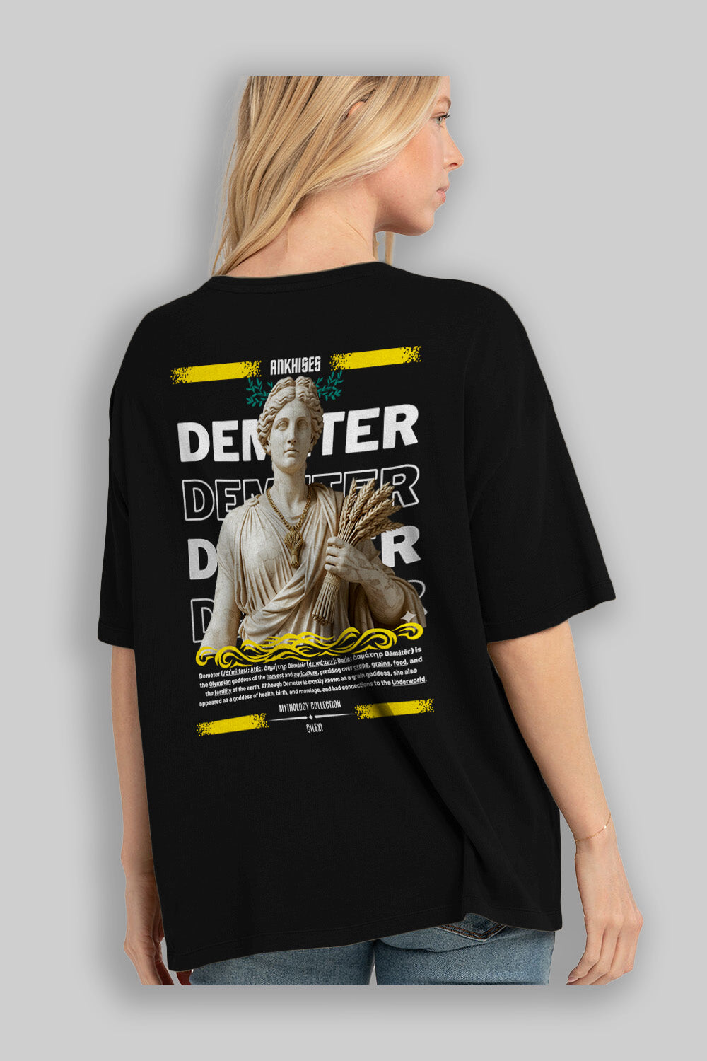 Demeter 1 Arka Baskılı Oversize t-shirt Erkek Kadın %100 Pamuk Bisiklet Yaka tişort