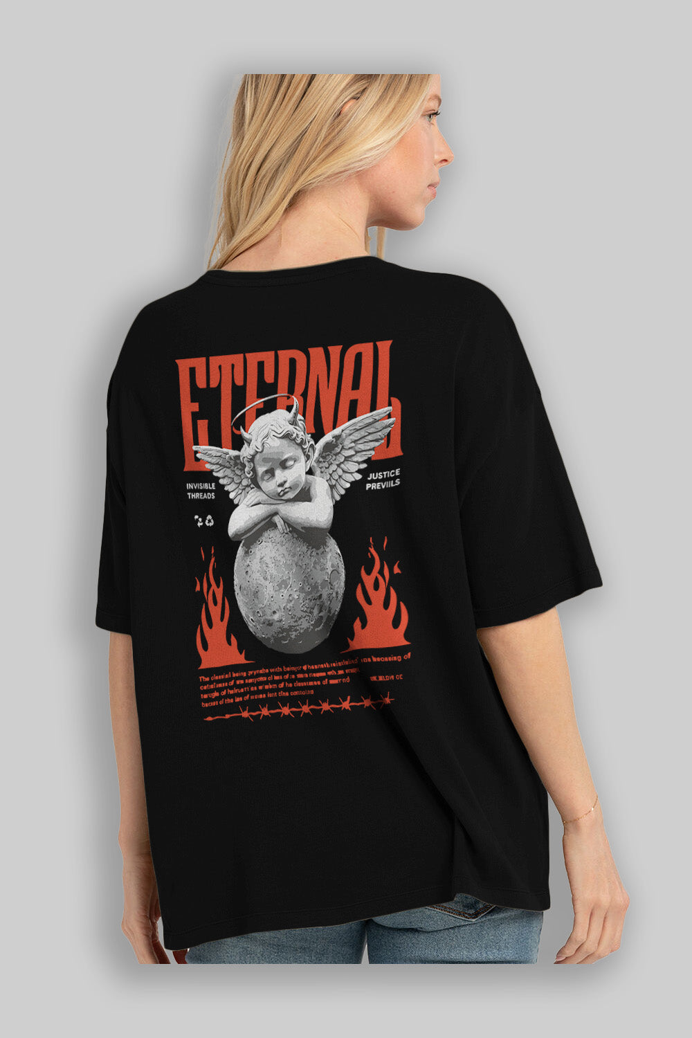 Eternal Arka Baskılı Oversize t-shirt Erkek Kadın %100 Pamuk Bisiklet Yaka tişort