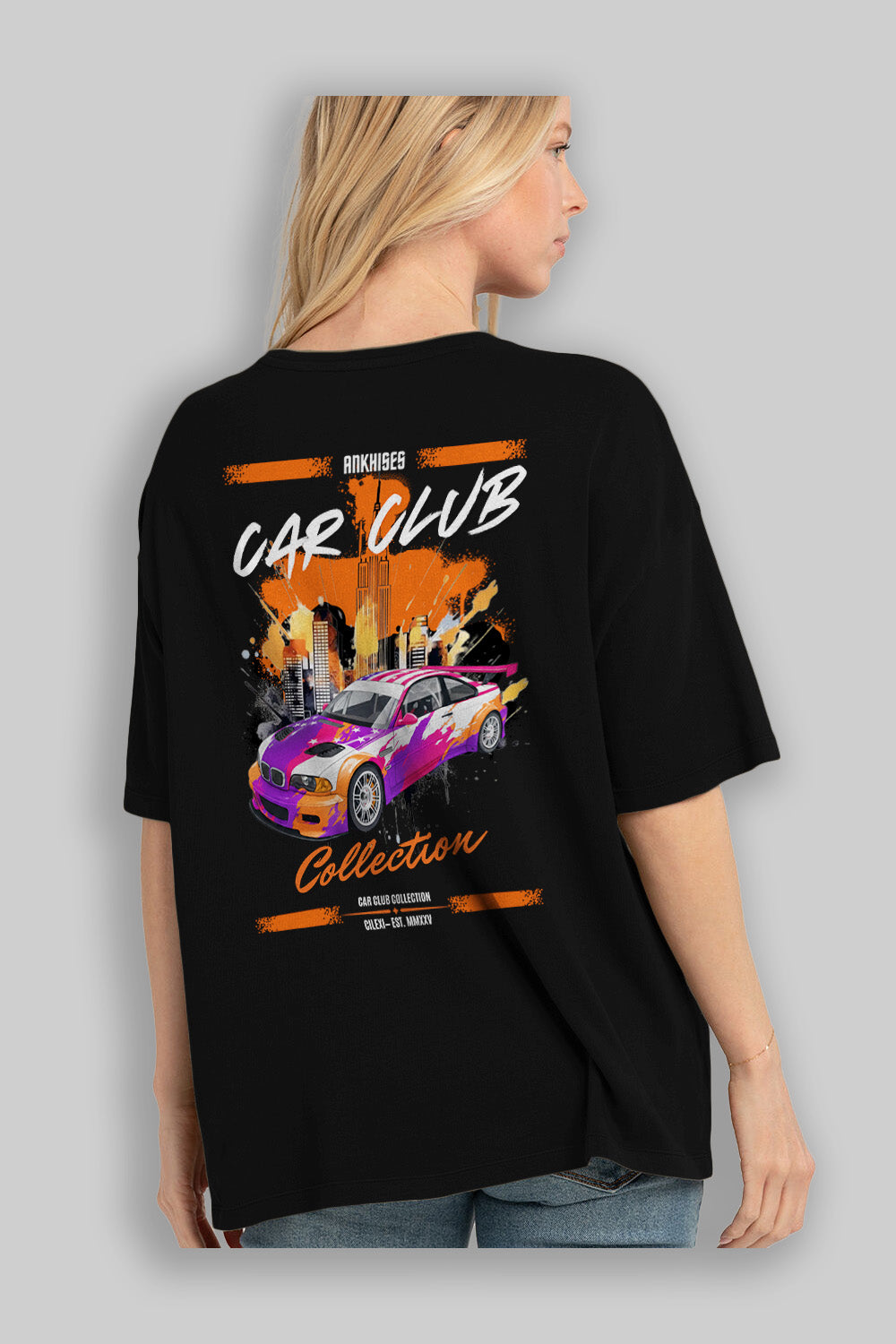 Araba Club Serisi 6 Baskılı Oversize t-shirt Erkek Kadın %100 Pamuk Bisiklet Yaka tişort