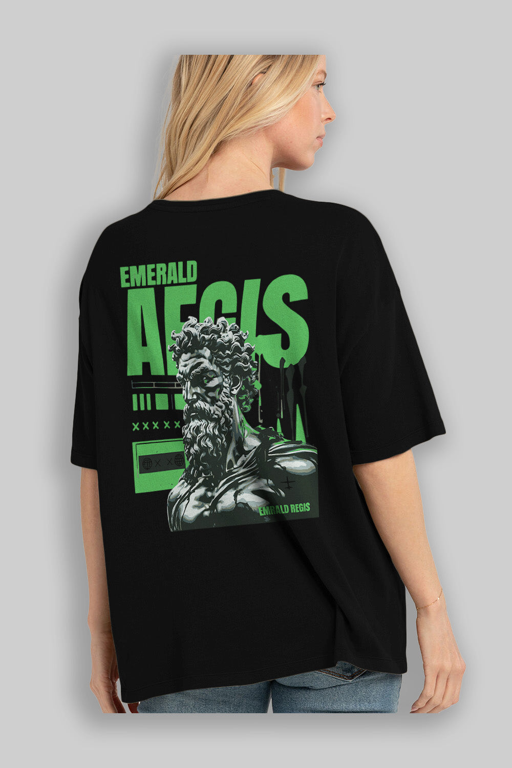 Emrald Regis Arka Baskılı Oversize t-shirt Erkek Kadın %100 Pamuk Bisiklet Yaka tişort