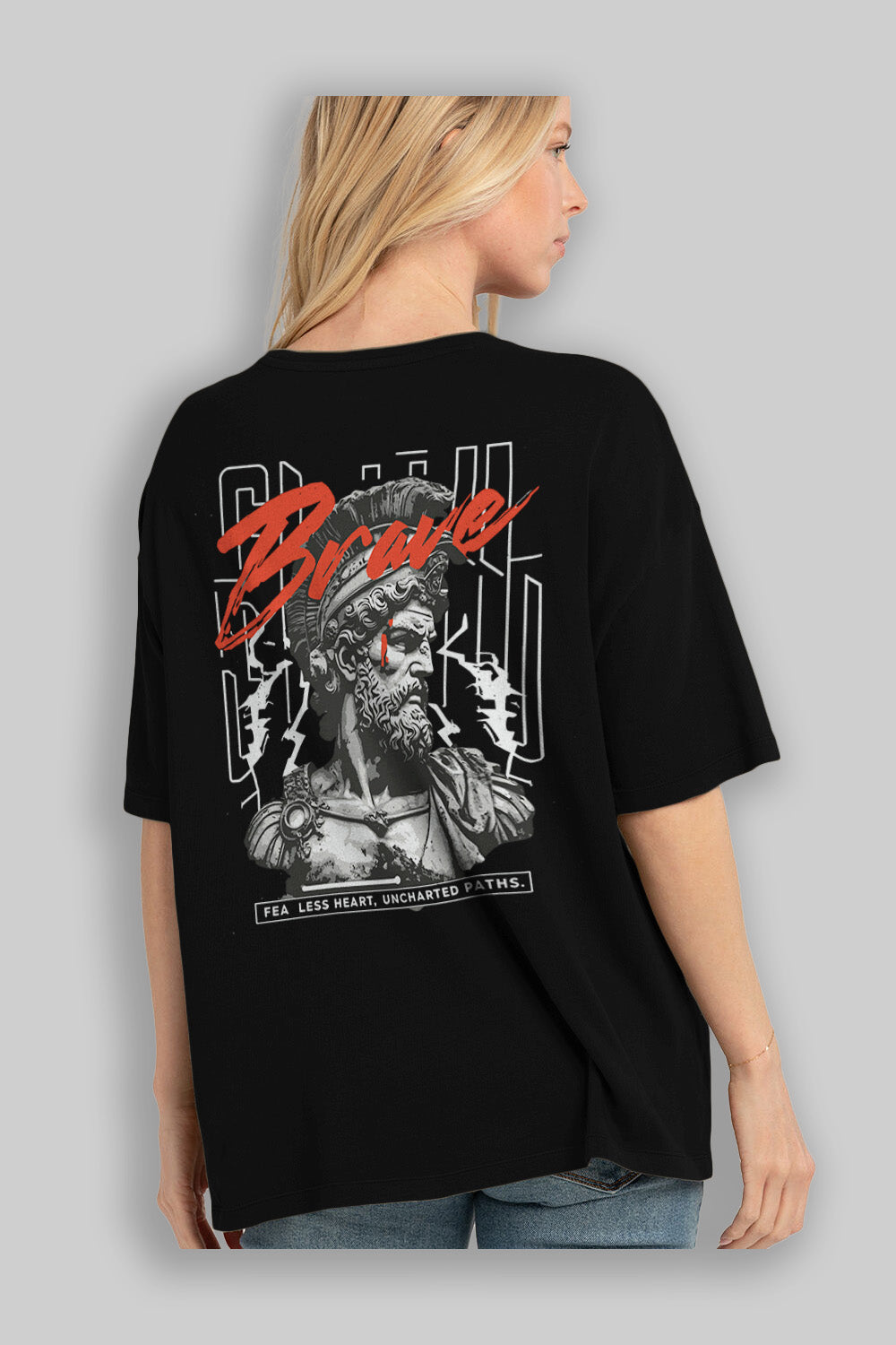 Brave Arka Baskılı Oversize t-shirt Erkek Kadın %100 Pamuk Bisiklet Yaka tişort