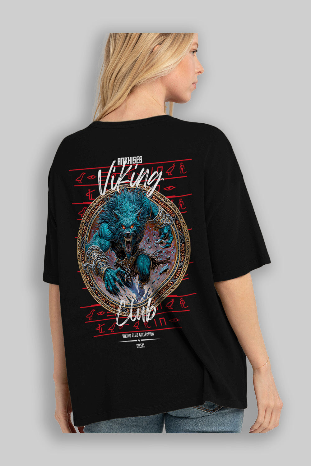 Fenrir Baskılı Oversize t-shirt Erkek Kadın %100 Pamuk Bisiklet Yaka tişort
