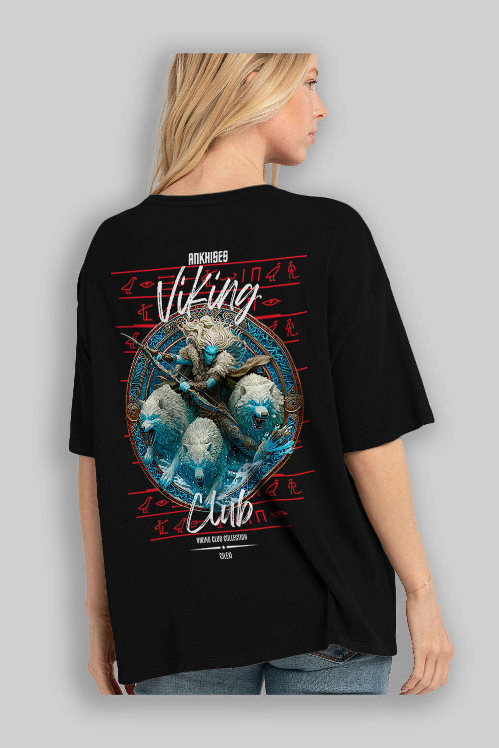 Skadi Arka Baskılı Oversize t-shirt Erkek Kadın %100 Pamuk Bisiklet Yaka tişort