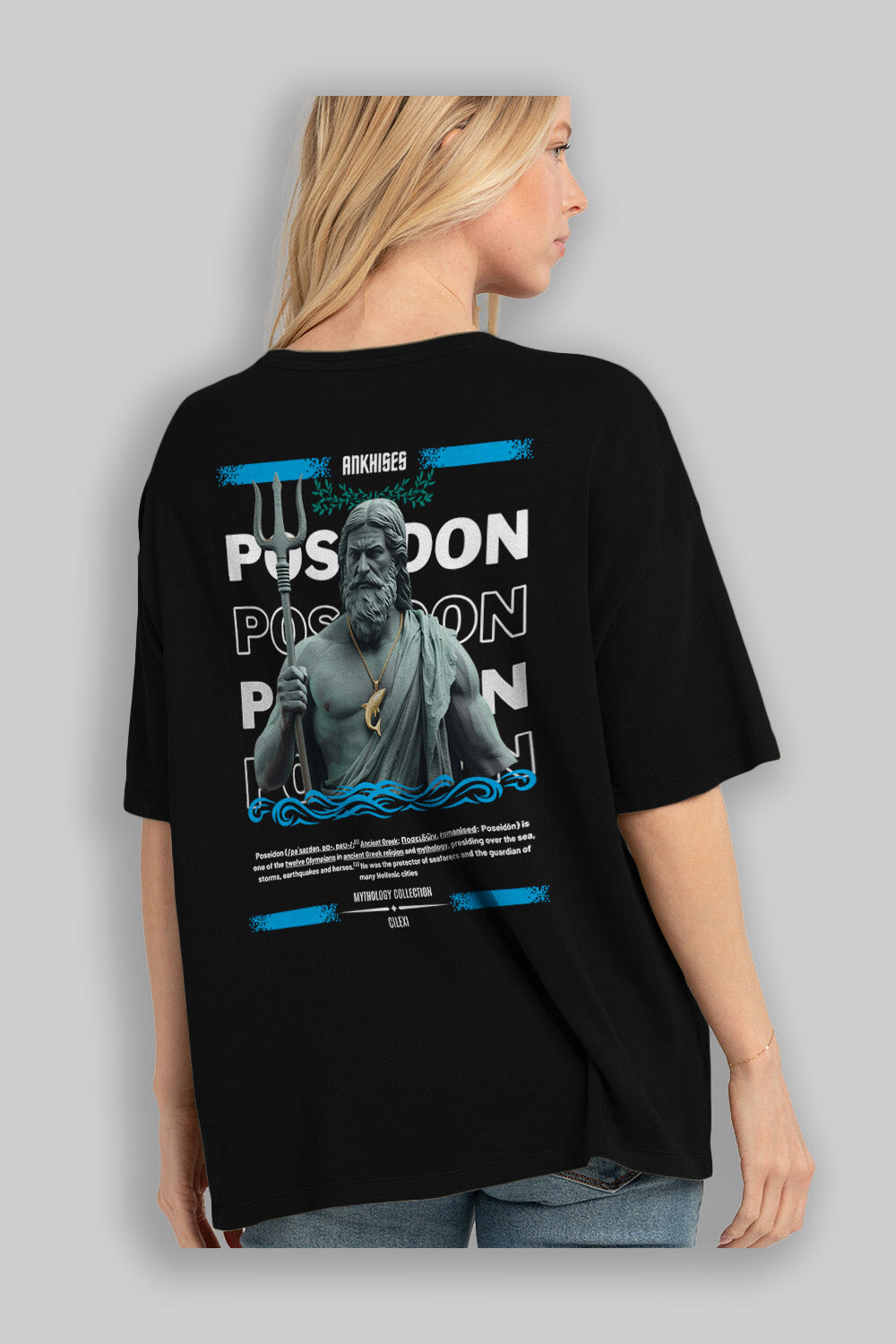 Poseidon 2 Arka Baskılı Oversize t-shirt Erkek Kadın %100 Pamuk Bisiklet Yaka tişort