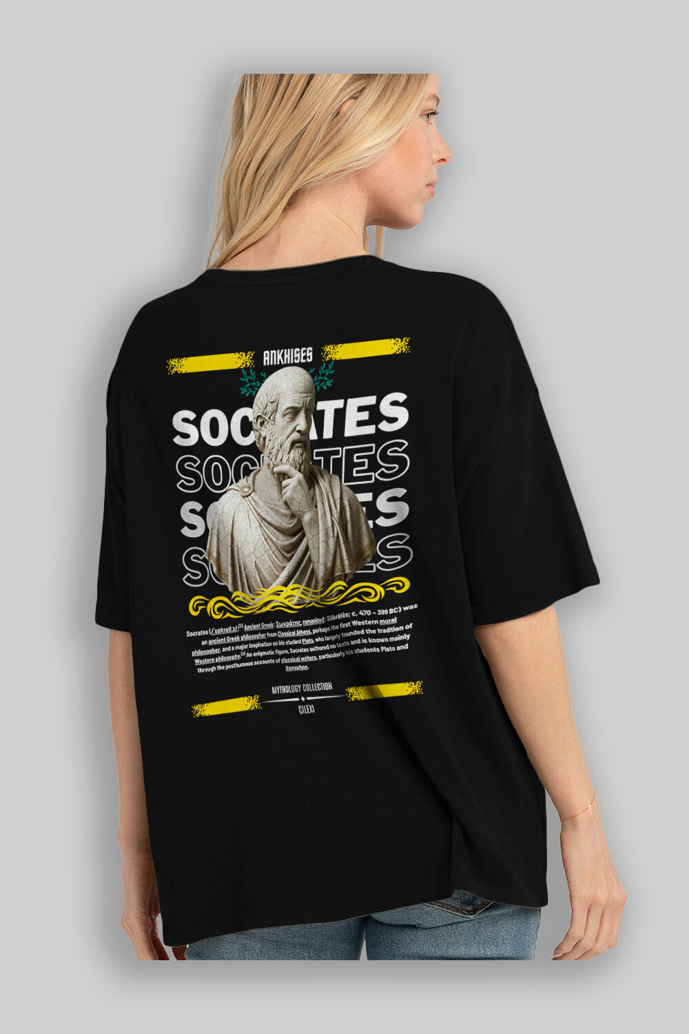 Socrates Arka Baskılı Oversize t-shirt Erkek Kadın %100 Pamuk Bisiklet Yaka tişort