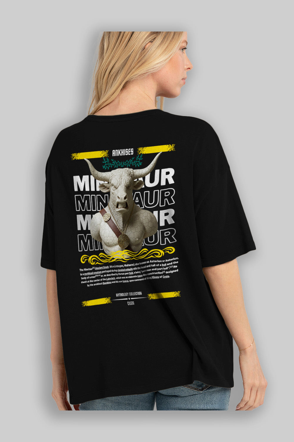 Minotaur 1 Arka Baskılı Oversize t-shirt Erkek Kadın %100 Pamuk Bisiklet Yaka tişort