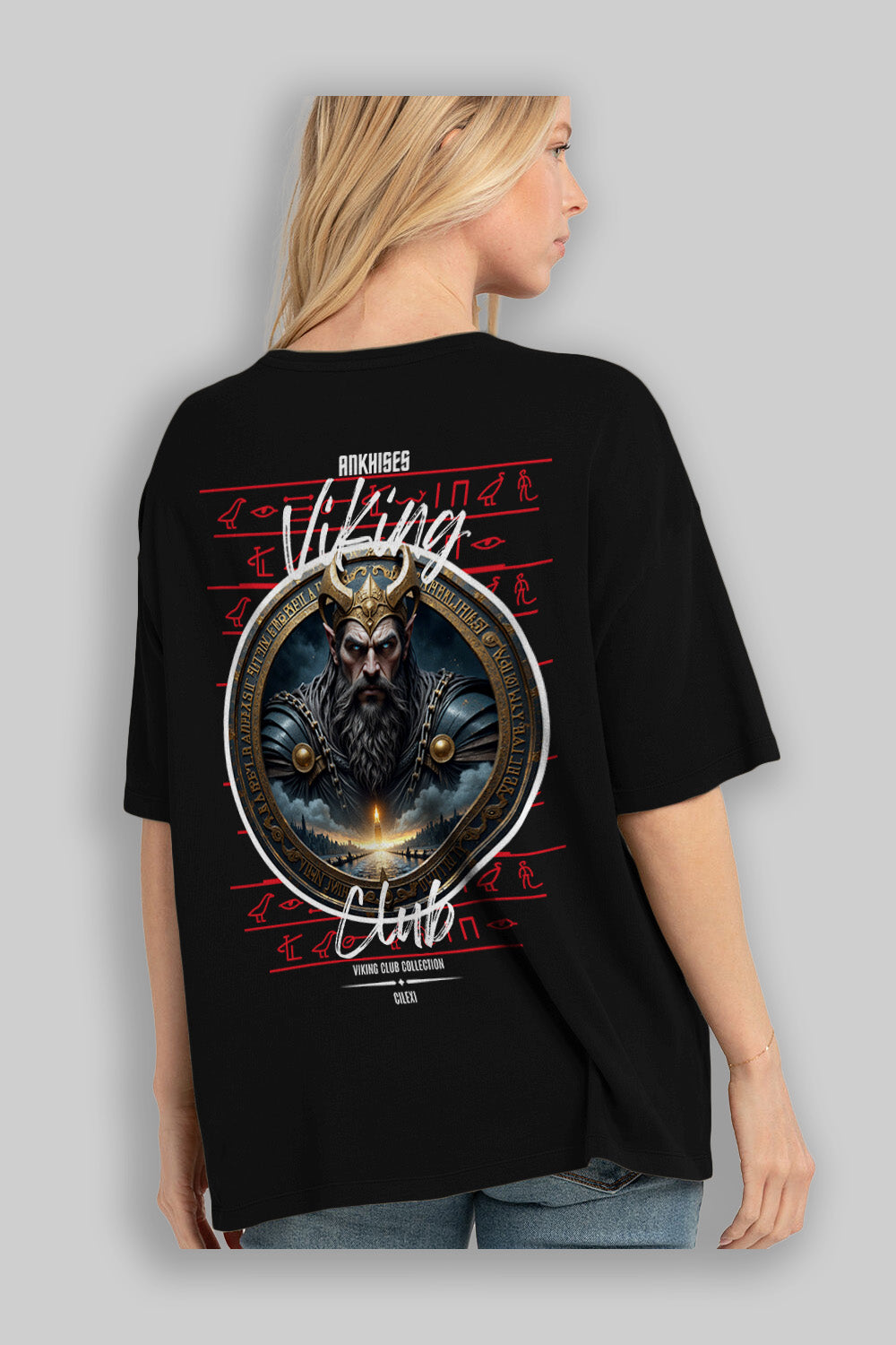 Viking Mitolojisi Serisi 7 Arka Baskılı Oversize t-shirt Erkek Kadın %100 Pamuk Bisiklet Yaka tişort