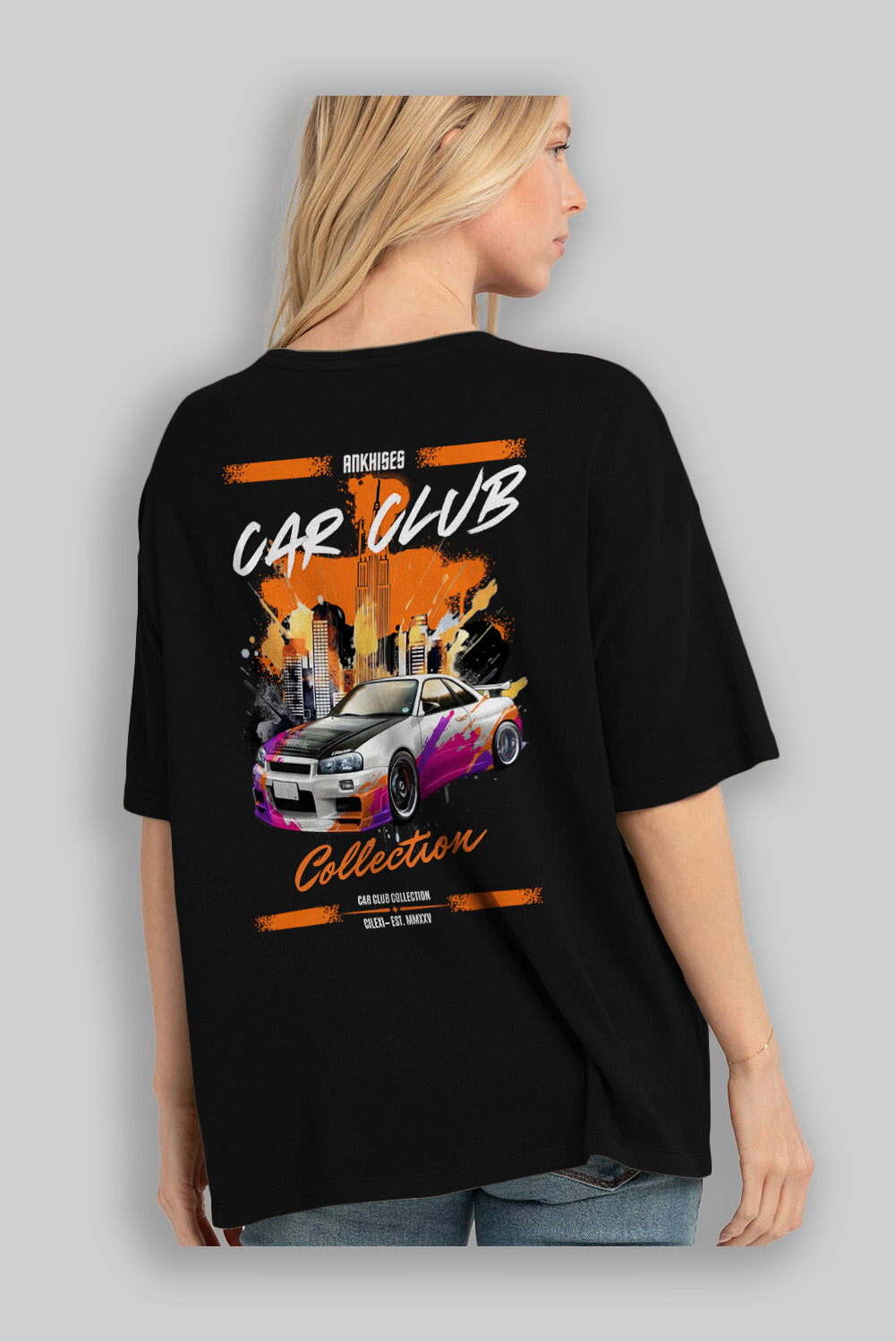 Araba Club Serisi 30 Baskılı Oversize t-shirt Erkek Kadın %100 Pamuk Bisiklet Yaka tişort