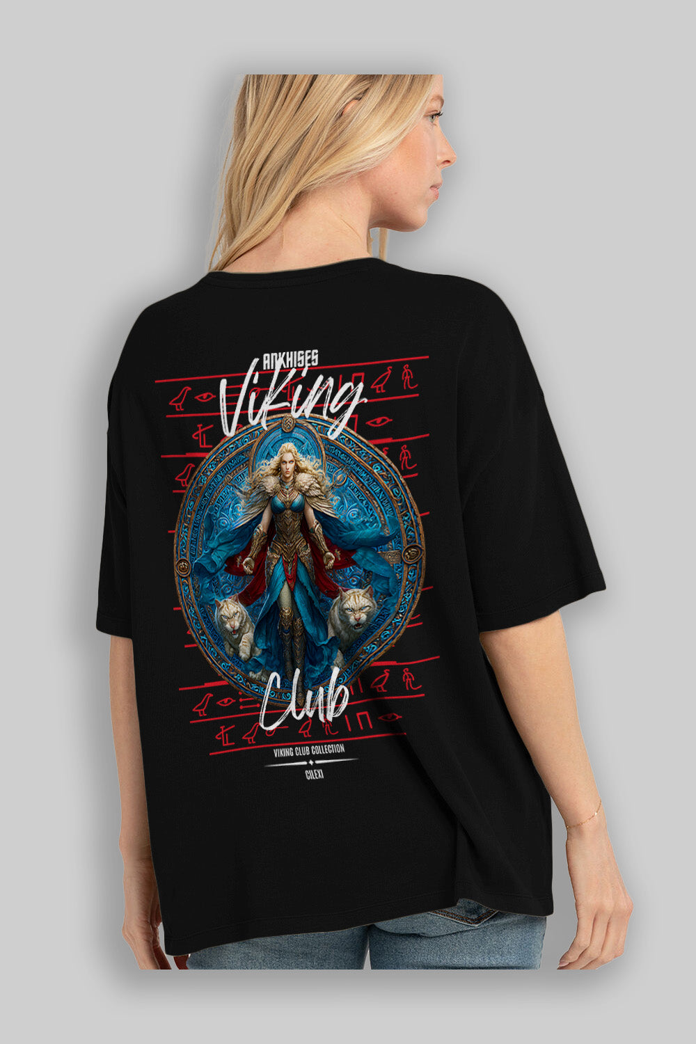 Freyja Baskılı Oversize t-shirt Erkek Kadın %100 Pamuk Bisiklet Yaka tişort