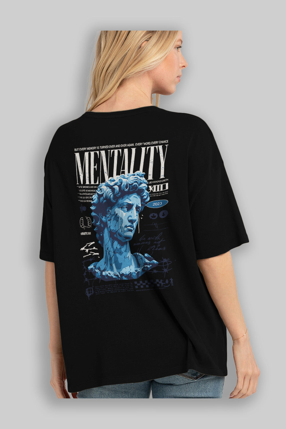 Mentality 2 Arka Baskılı Oversize t-shirt Erkek Kadın %100 Pamuk Bisiklet Yaka tişort