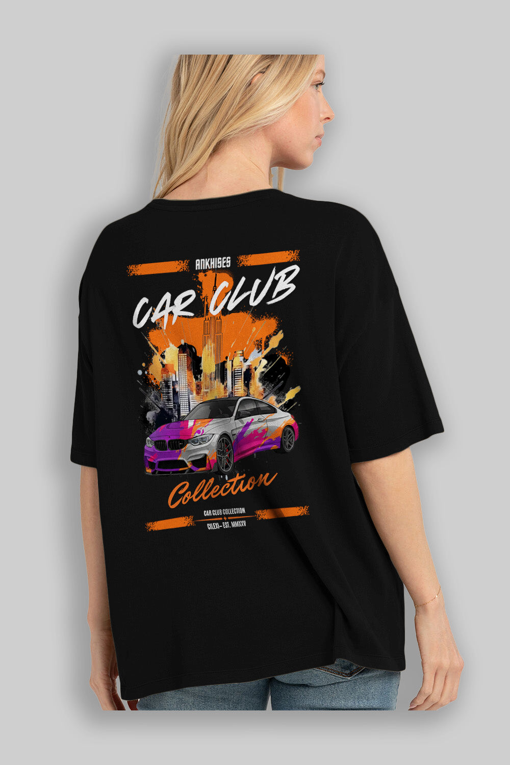 Araba Club Serisi 14 Baskılı Oversize t-shirt Erkek Kadın %100 Pamuk Bisiklet Yaka tişort