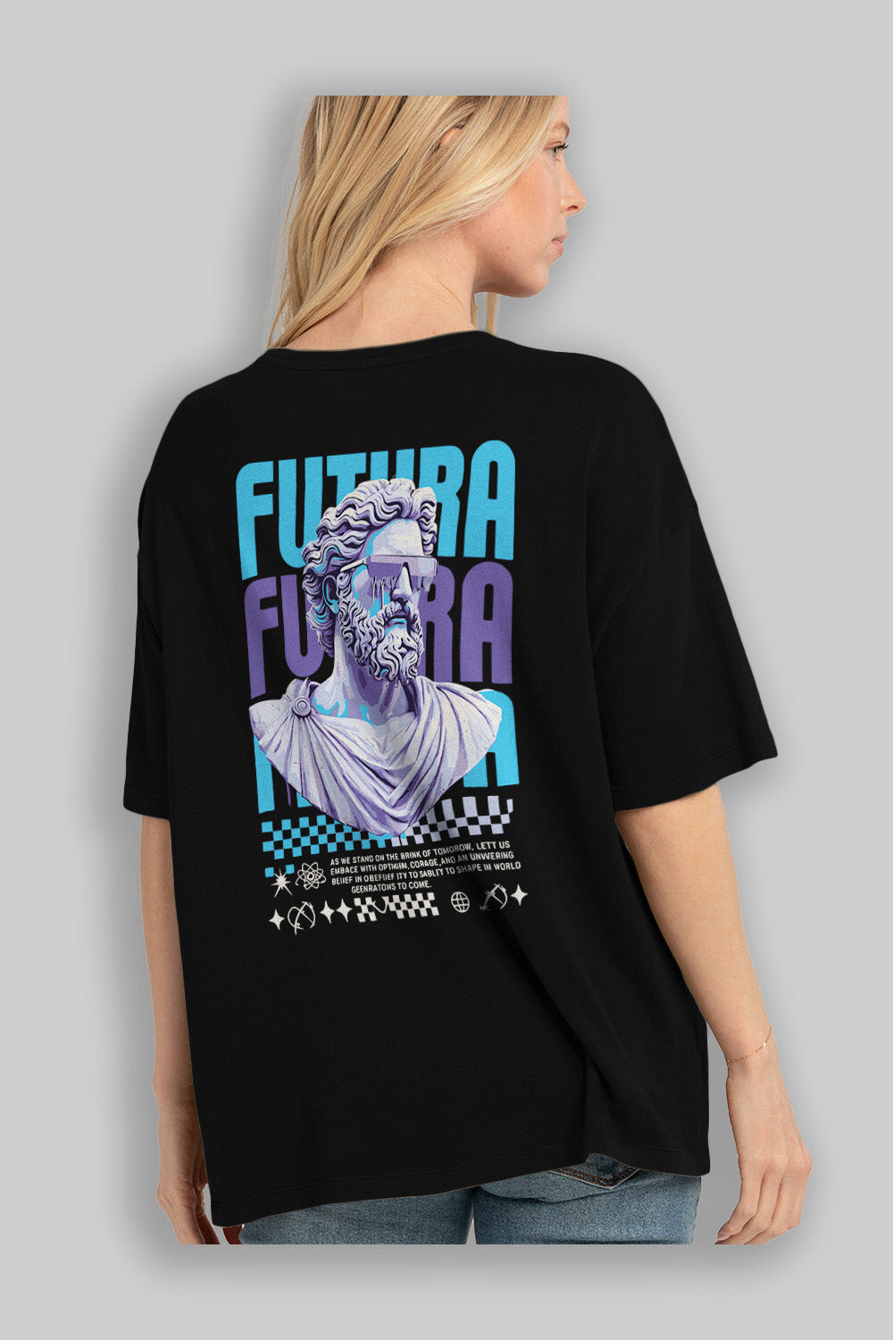 Futura Zeus Arka Baskılı Oversize t-shirt Erkek Kadın %100 Pamuk Bisiklet Yaka tişort