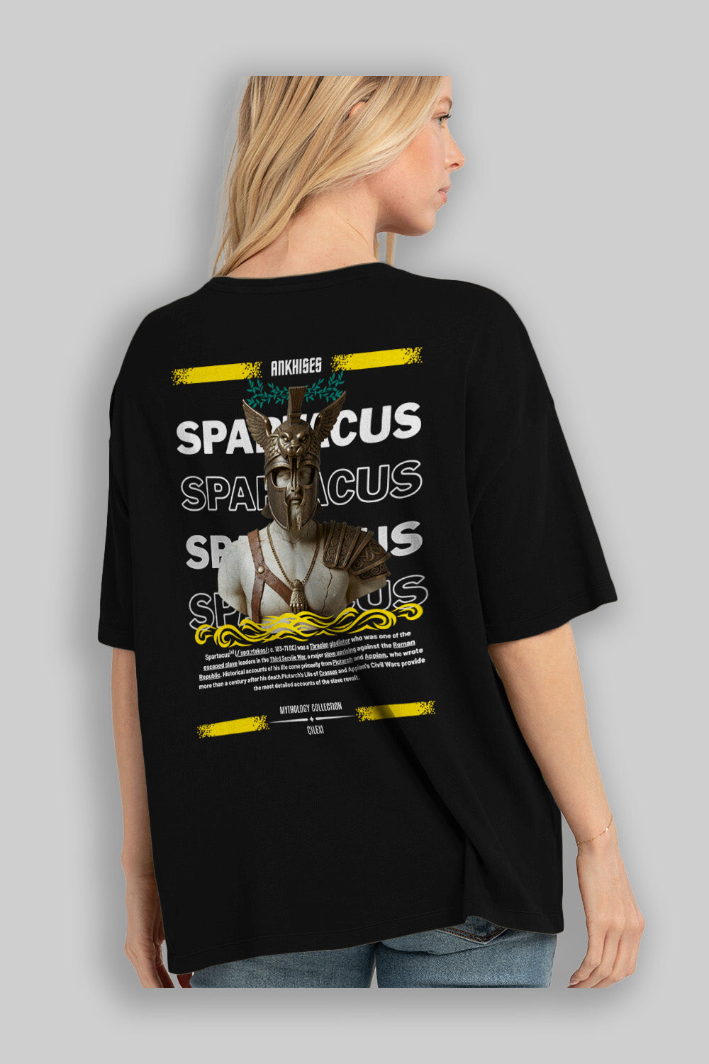 Spartacus 1 Arka Baskılı Oversize t-shirt Erkek Kadın %100 Pamuk Bisiklet Yaka tişort