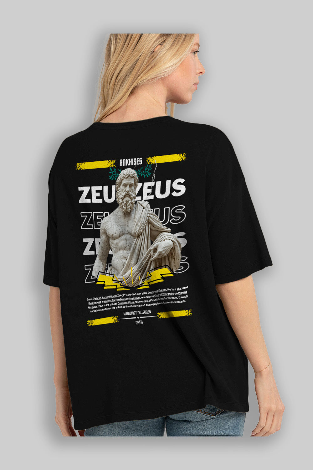 Zeus 1 Arka Baskılı Oversize t-shirt Erkek Kadın %100 Pamuk Bisiklet Yaka tişort
