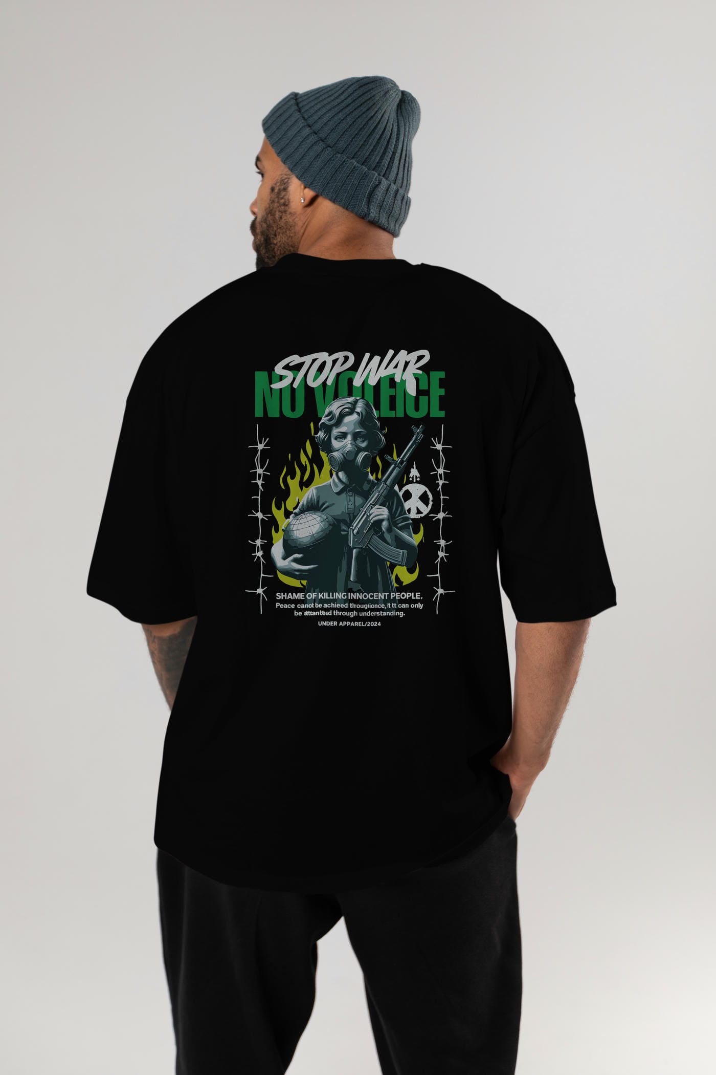 Stop War Arka Baskılı Oversize t-shirt Erkek Kadın %100 Pamuk Bisiklet Yaka tişort