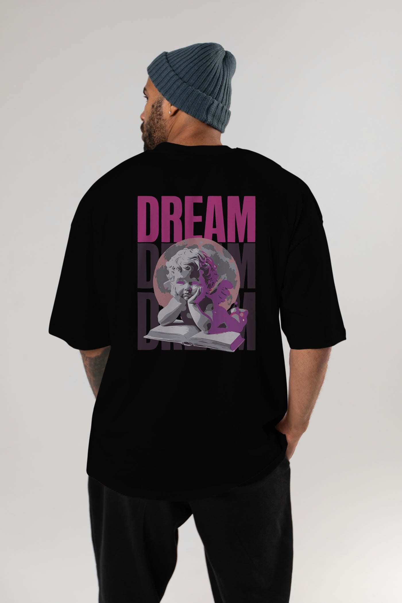 Dream Angel Arka Baskılı Oversize t-shirt Erkek Kadın %100 Pamuk Bisiklet Yaka tişort