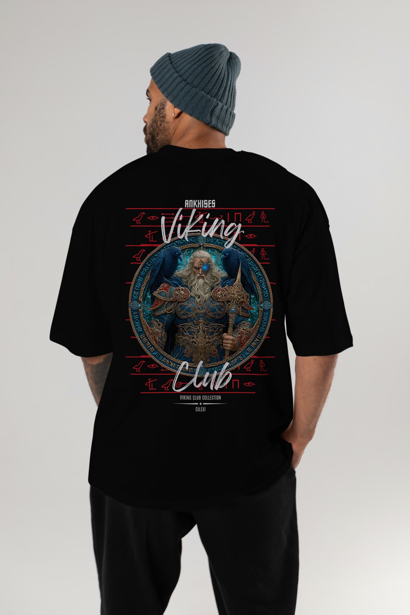 Odin Arka Baskılı Oversize t-shirt Erkek Kadın %100 Pamuk Bisiklet Yaka tişort