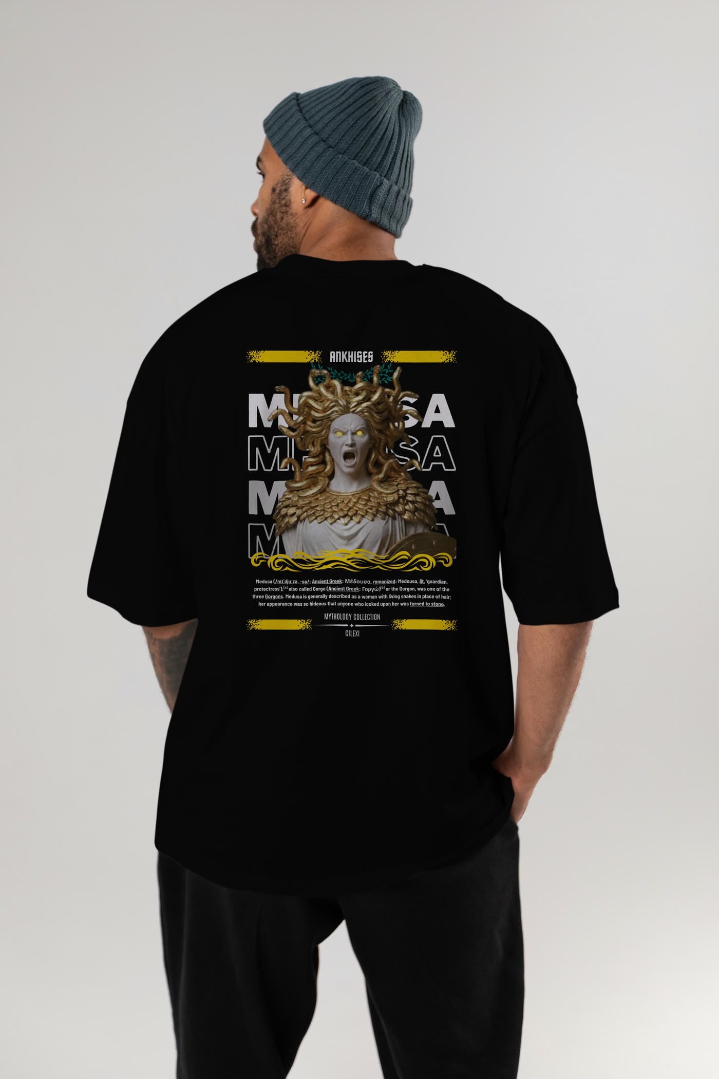 Medusa 1 Arka Baskılı Oversize t-shirt Erkek Kadın %100 Pamuk Bisiklet Yaka tişort