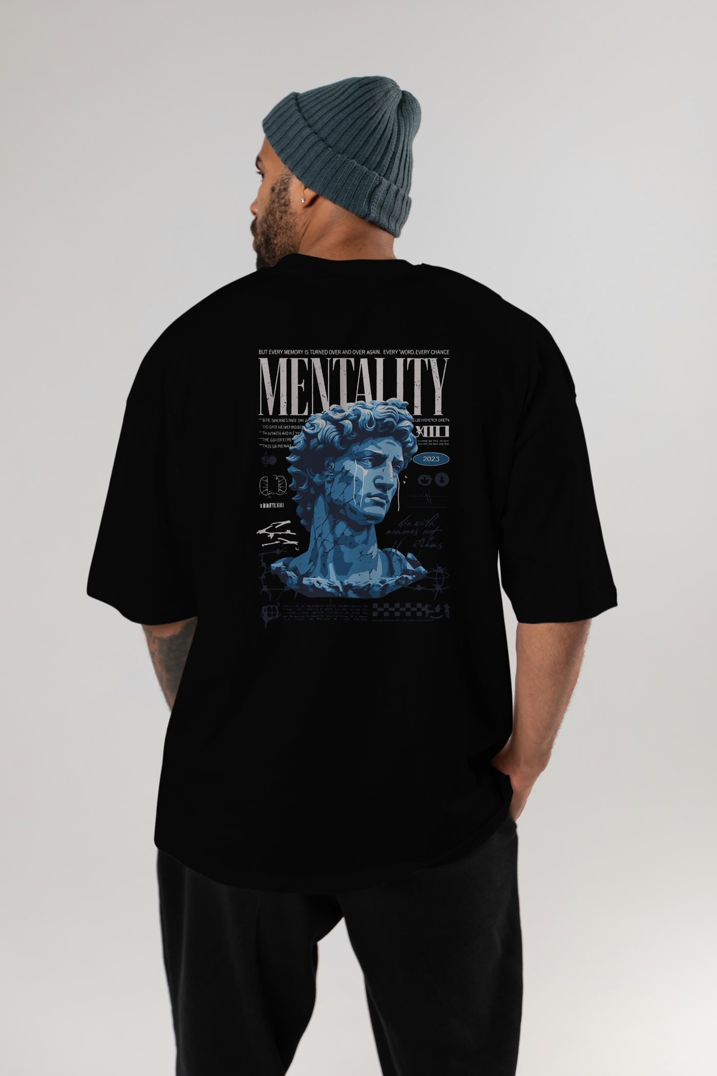 Mentality 2 Arka Baskılı Oversize t-shirt Erkek Kadın %100 Pamuk Bisiklet Yaka tişort