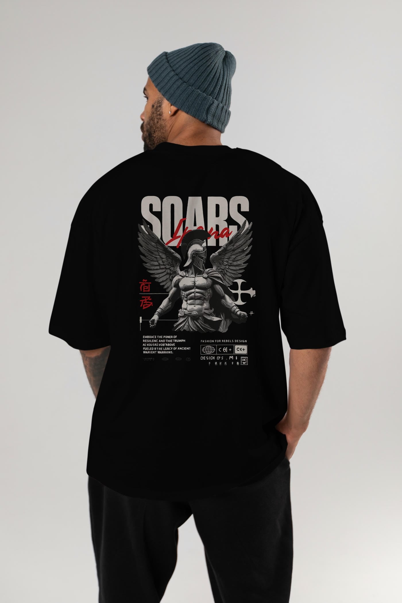Soars Arka Baskılı Oversize t-shirt Erkek Kadın %100 Pamuk Bisiklet Yaka tişort