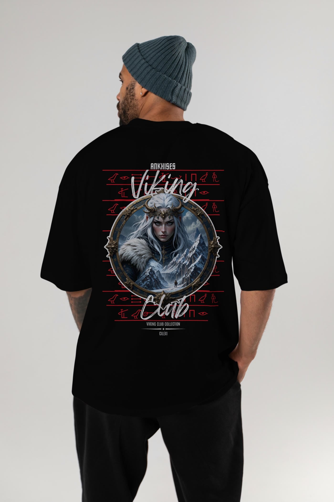 Viking Mitolojisi Serisi 19 Arka Baskılı Oversize t-shirt Erkek Kadın %100 Pamuk Bisiklet Yaka tişort