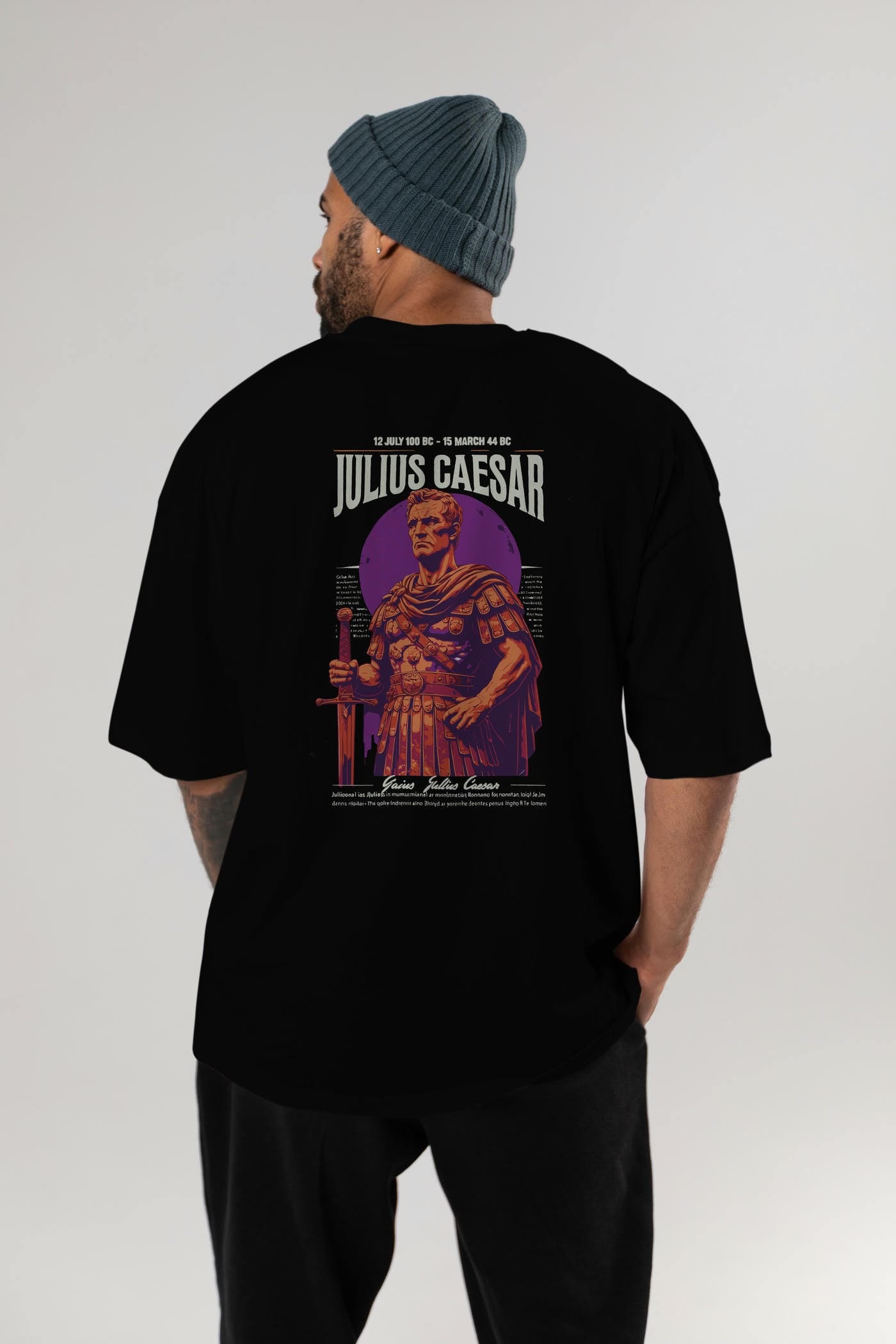 Julius Caesar Arka Baskılı Oversize t-shirt Erkek Kadın %100 Pamuk Bisiklet Yaka tişort