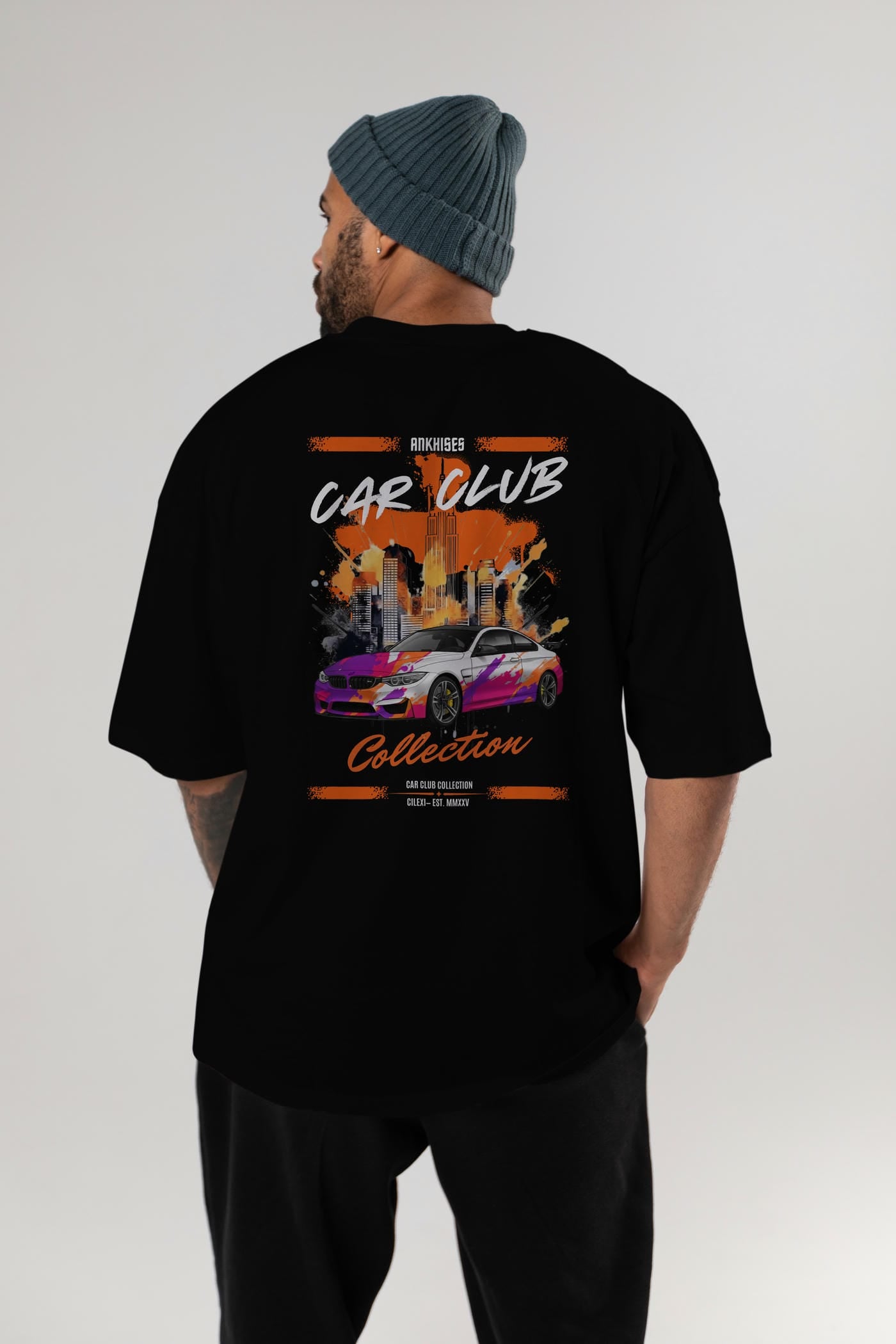 Araba Club Serisi 16 Baskılı Oversize t-shirt Erkek Kadın %100 Pamuk Bisiklet Yaka tişort