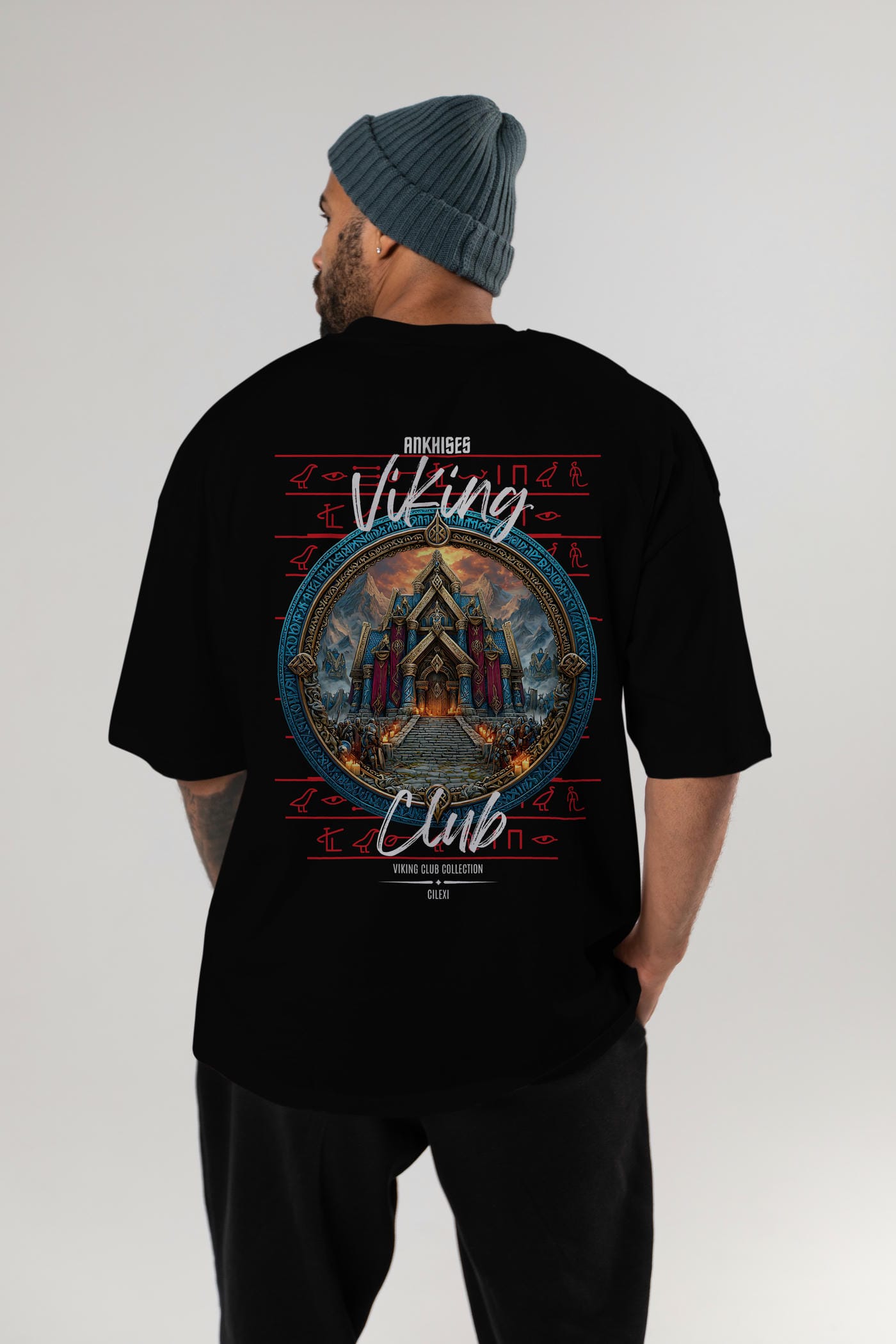 Valhalla Arka Baskılı Oversize t-shirt Erkek Kadın %100 Pamuk Bisiklet Yaka tişort