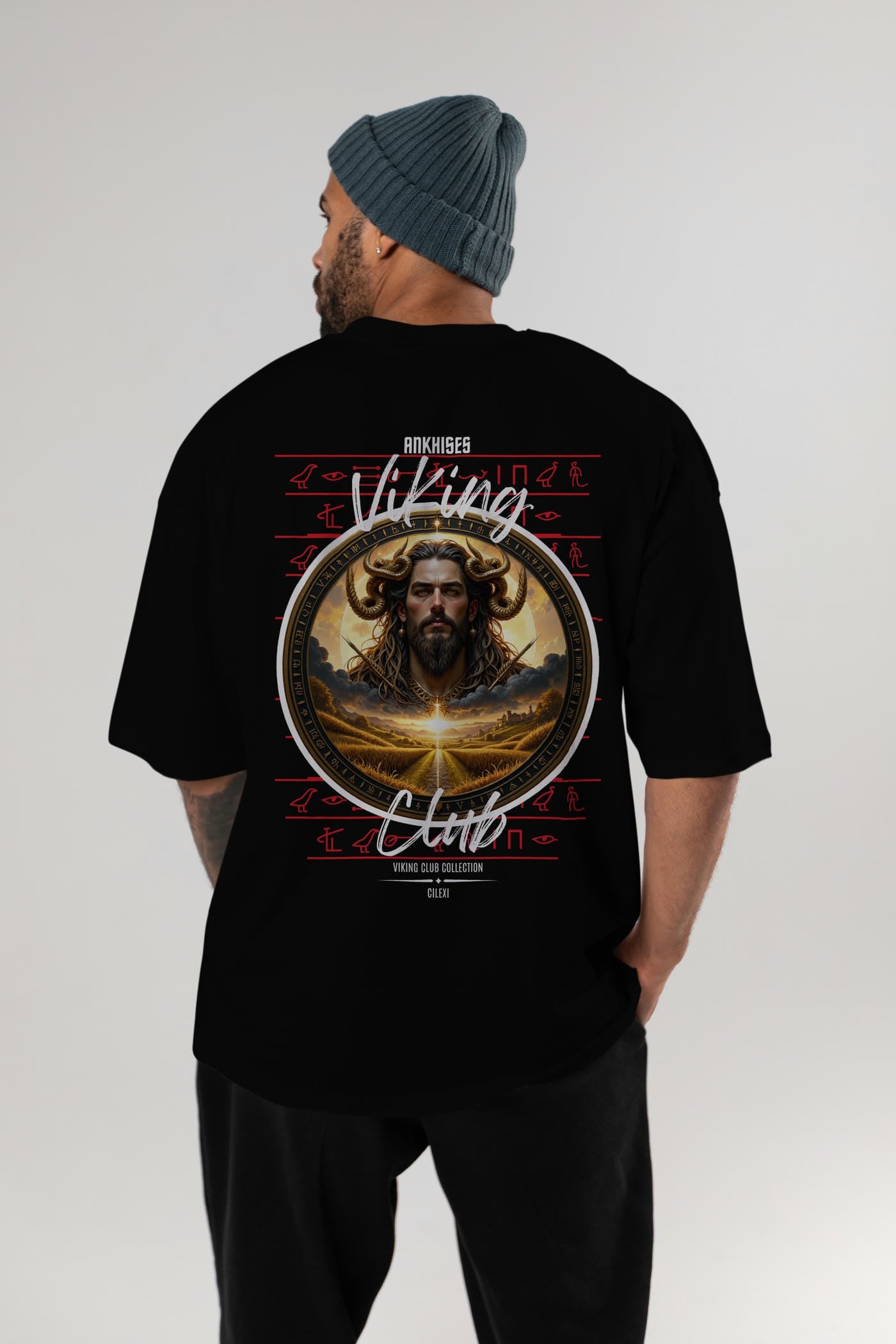 Viking Mitolojisi Serisi 3 Arka Baskılı Oversize t-shirt Erkek Kadın %100 Pamuk Bisiklet Yaka tişort