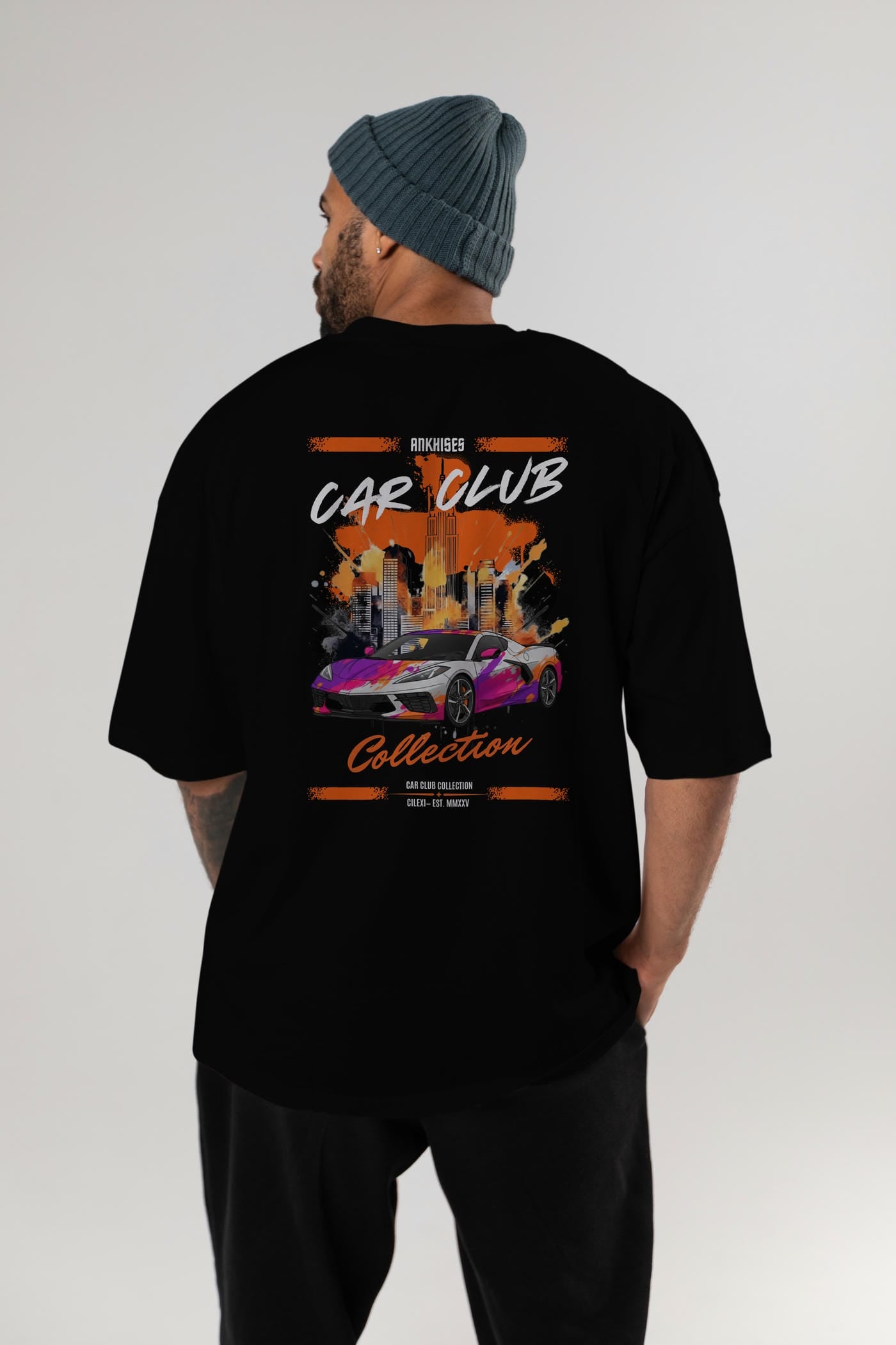 Araba Club Serisi 21 Baskılı Oversize t-shirt Erkek Kadın %100 Pamuk Bisiklet Yaka tişort
