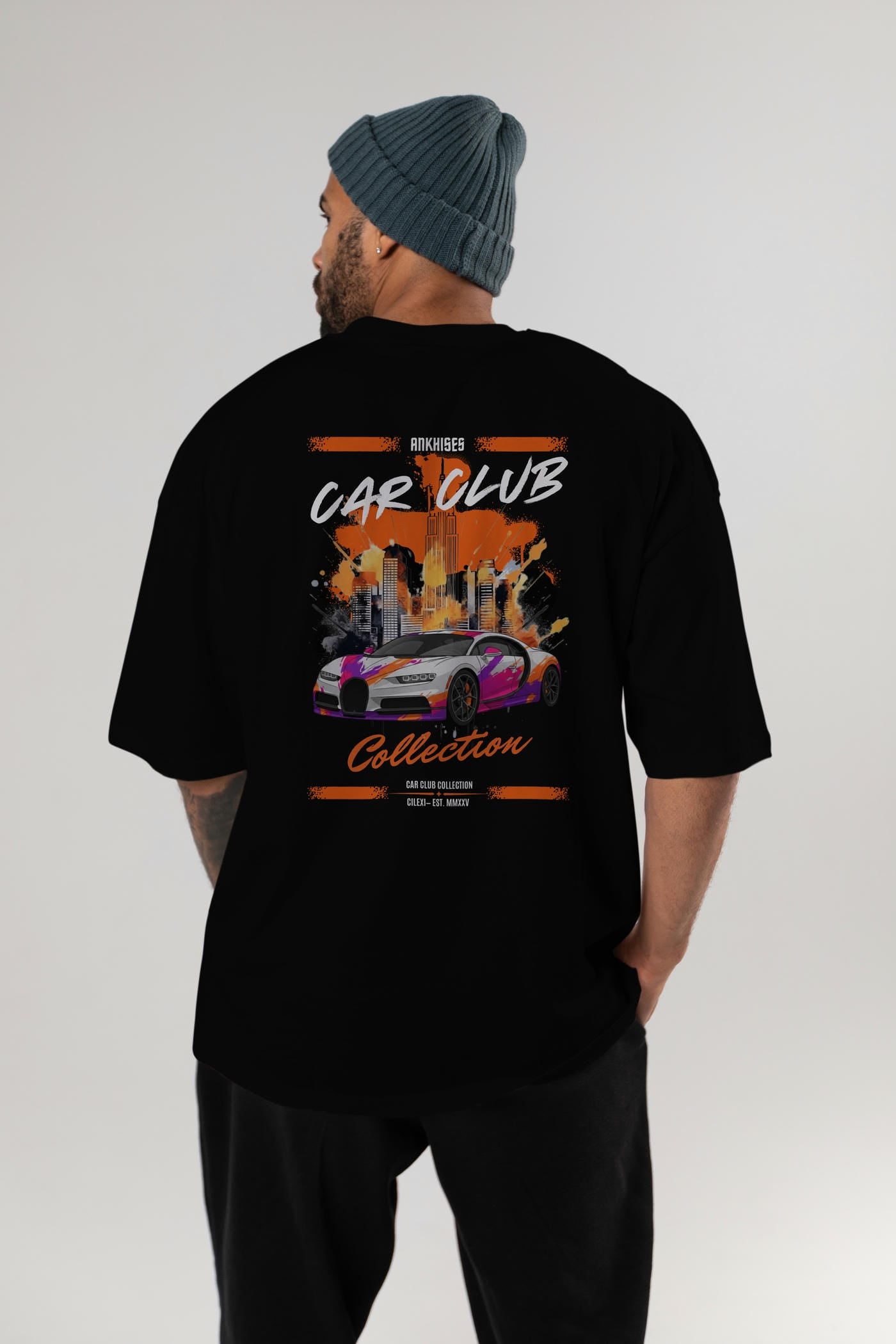 Araba Club Serisi 18 Baskılı Oversize t-shirt Erkek Kadın %100 Pamuk Bisiklet Yaka tişort