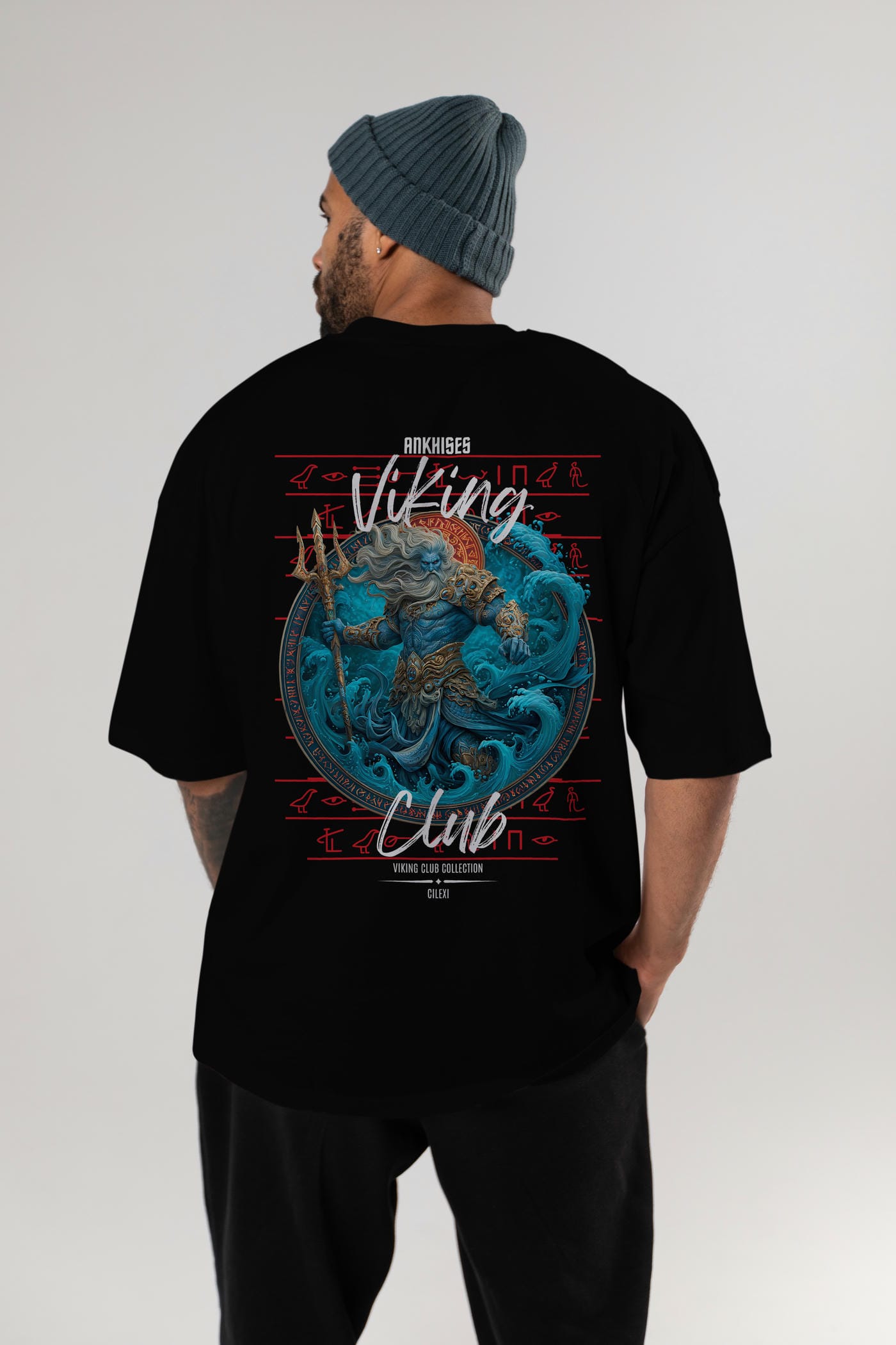Njord Arka Baskılı Oversize t-shirt Erkek Kadın %100 Pamuk Bisiklet Yaka tişort