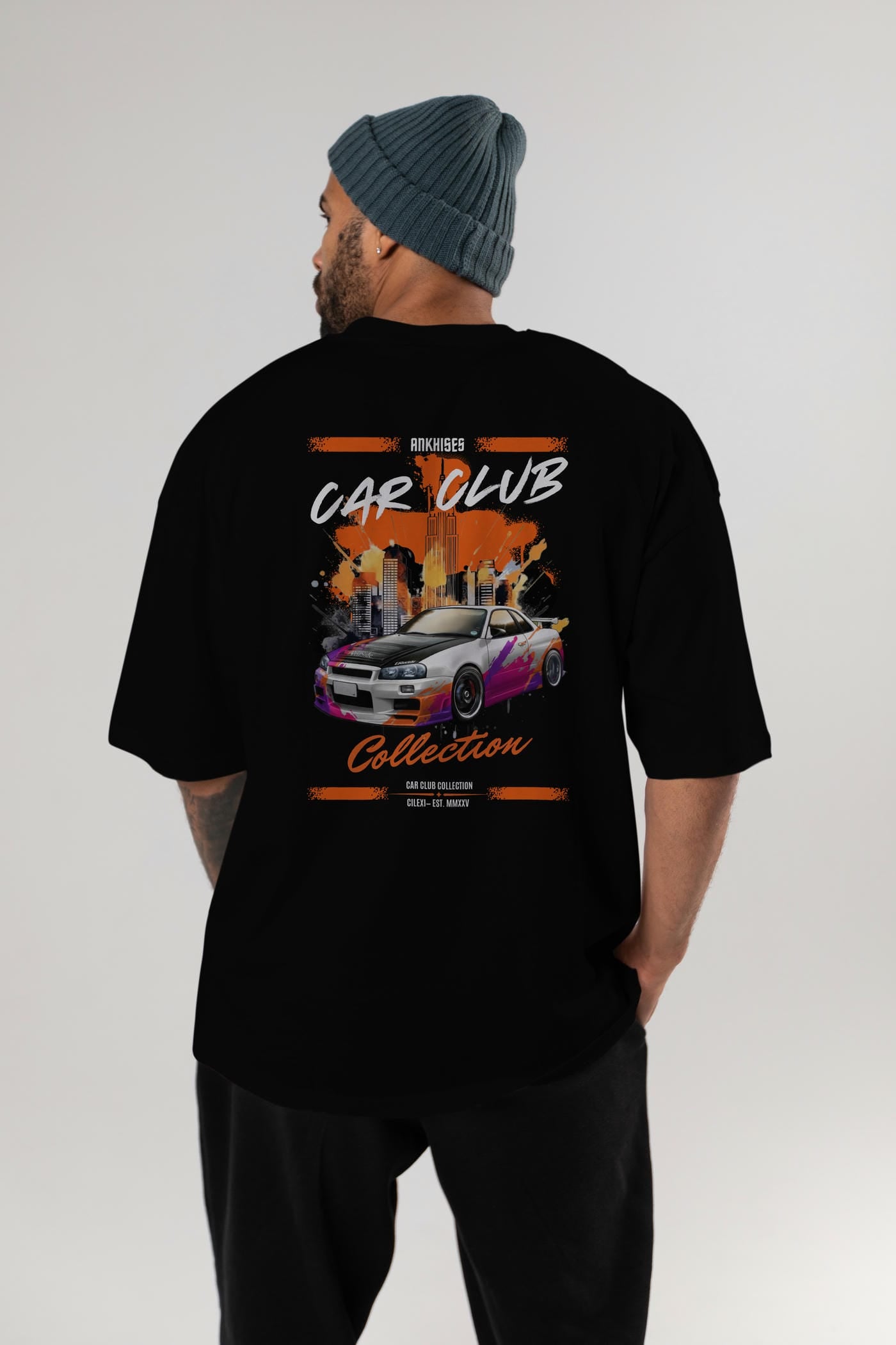 Araba Club Serisi 30 Baskılı Oversize t-shirt Erkek Kadın %100 Pamuk Bisiklet Yaka tişort