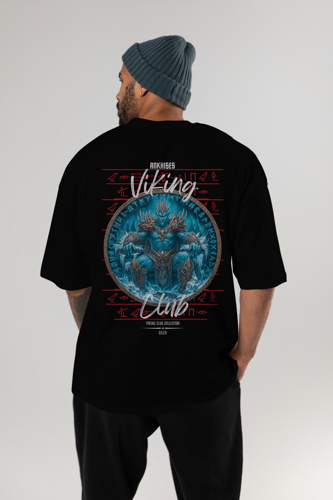 Thrym Arka Baskılı Oversize t-shirt Erkek Kadın %100 Pamuk Bisiklet Yaka tişort