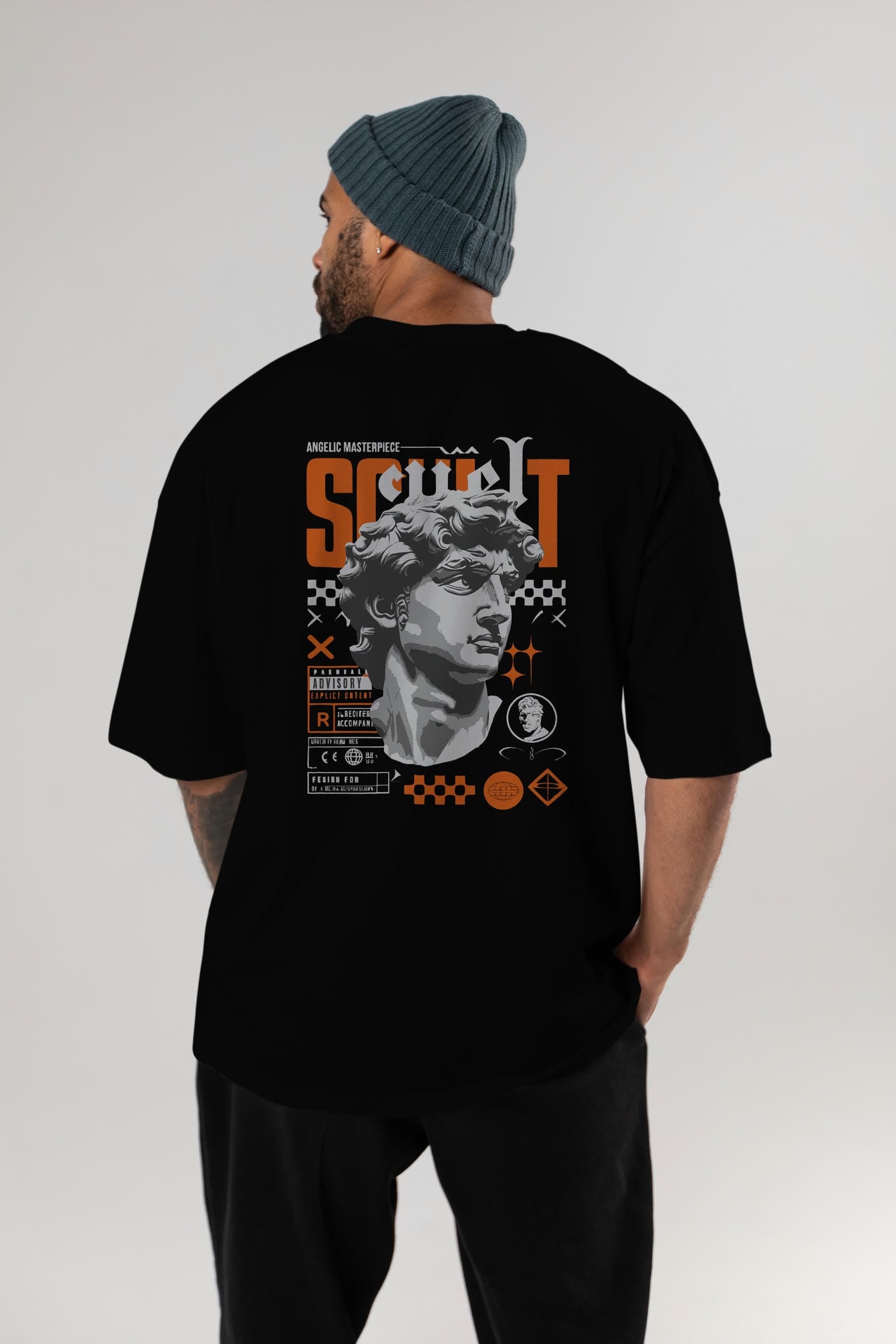 Scult Arka Baskılı Oversize t-shirt Erkek Kadın %100 Pamuk Bisiklet Yaka tişort