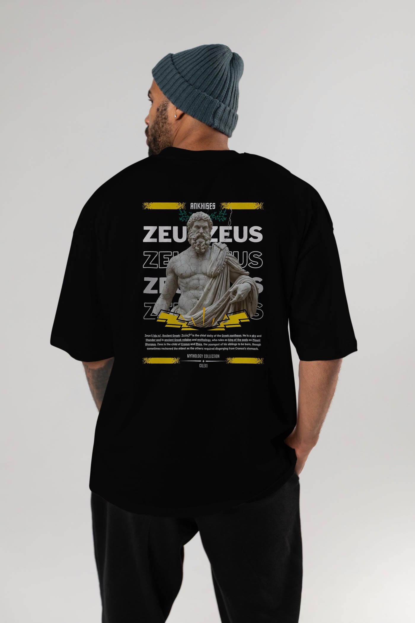 Zeus 1 Arka Baskılı Oversize t-shirt Erkek Kadın %100 Pamuk Bisiklet Yaka tişort