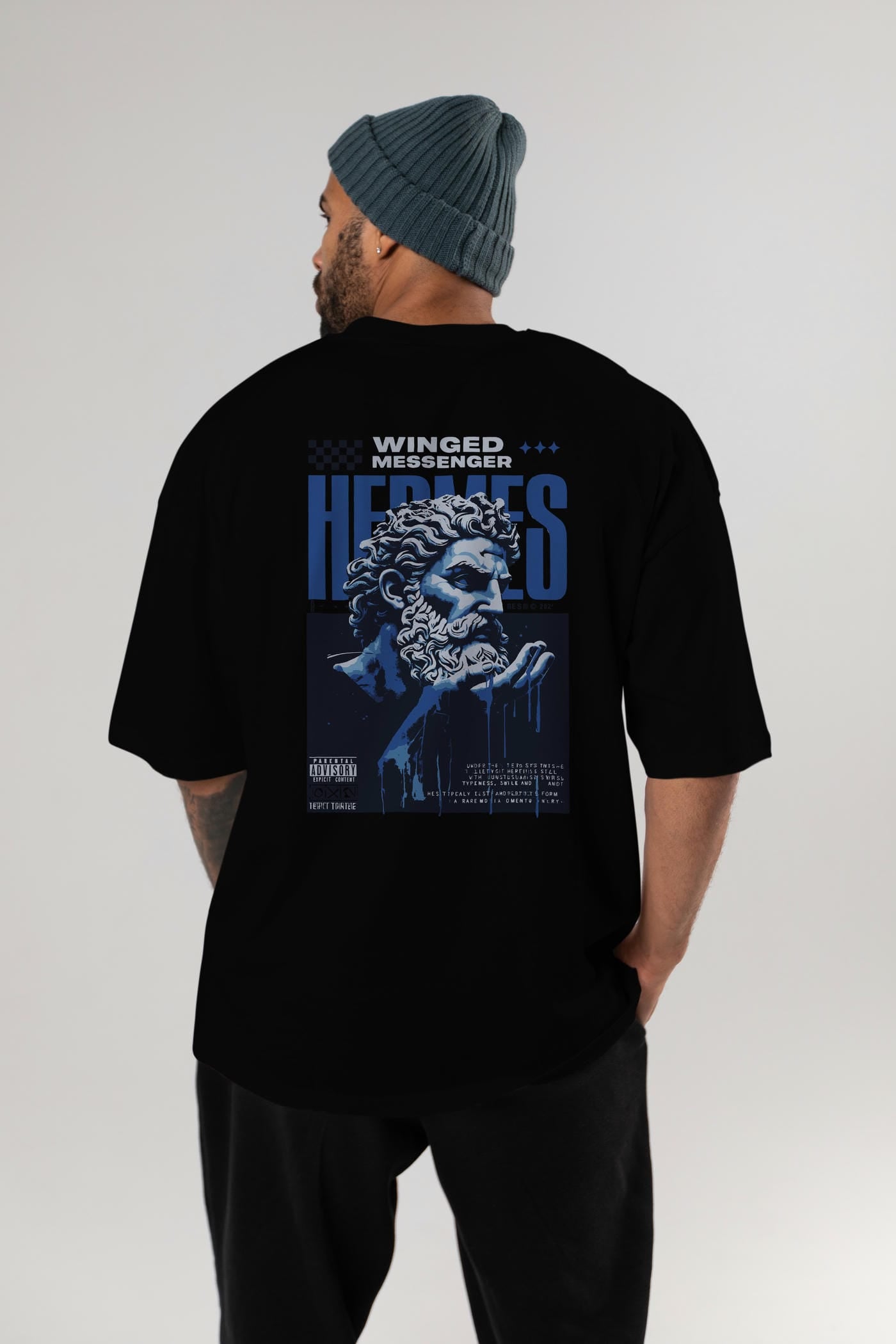 Hermes 2 Arka Baskılı Oversize t-shirt Erkek Kadın %100 Pamuk Bisiklet Yaka tişort