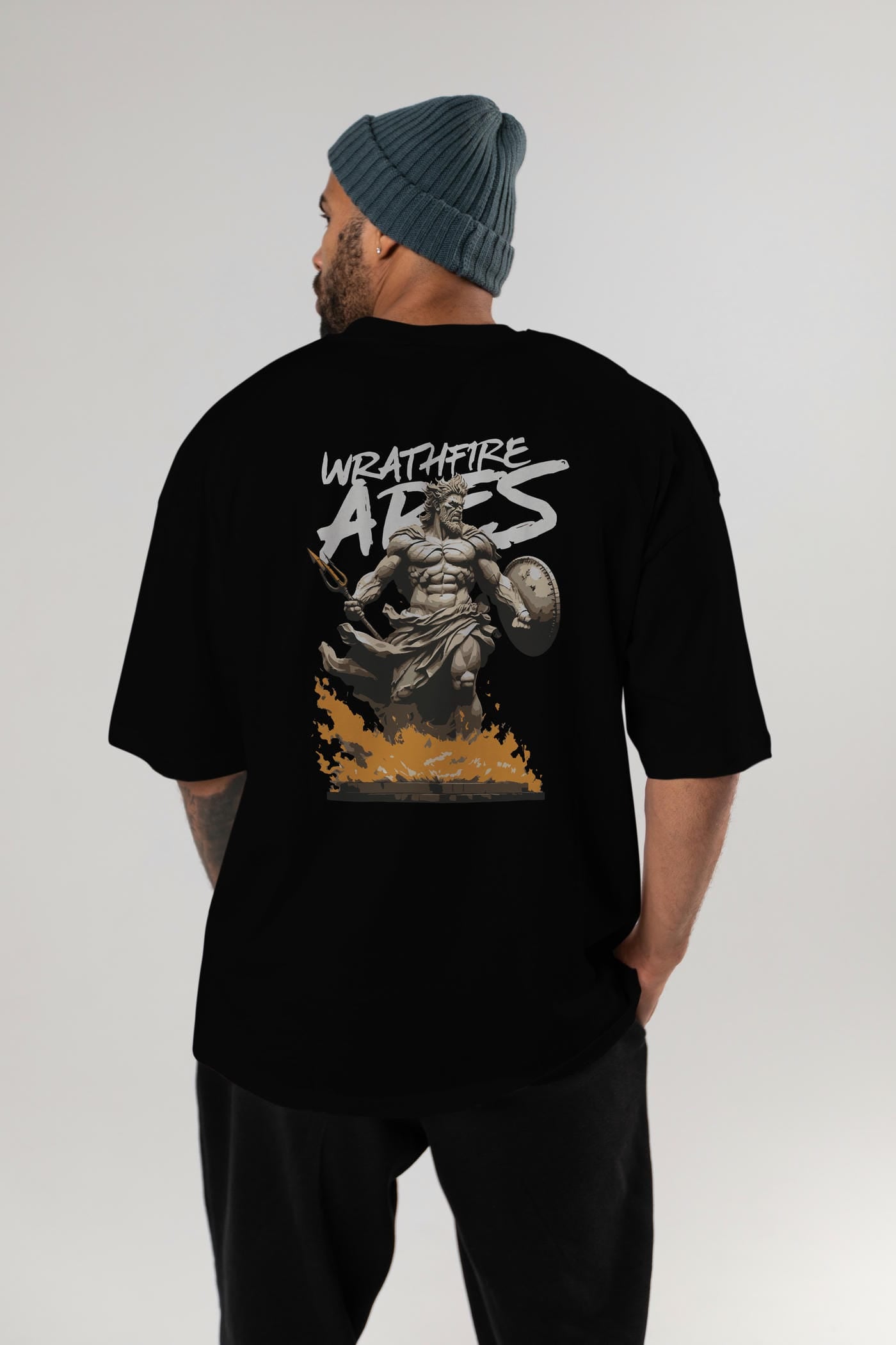 WrathFire Ares Arka Baskılı Oversize t-shirt Erkek Kadın %100 Pamuk Bisiklet Yaka tişort