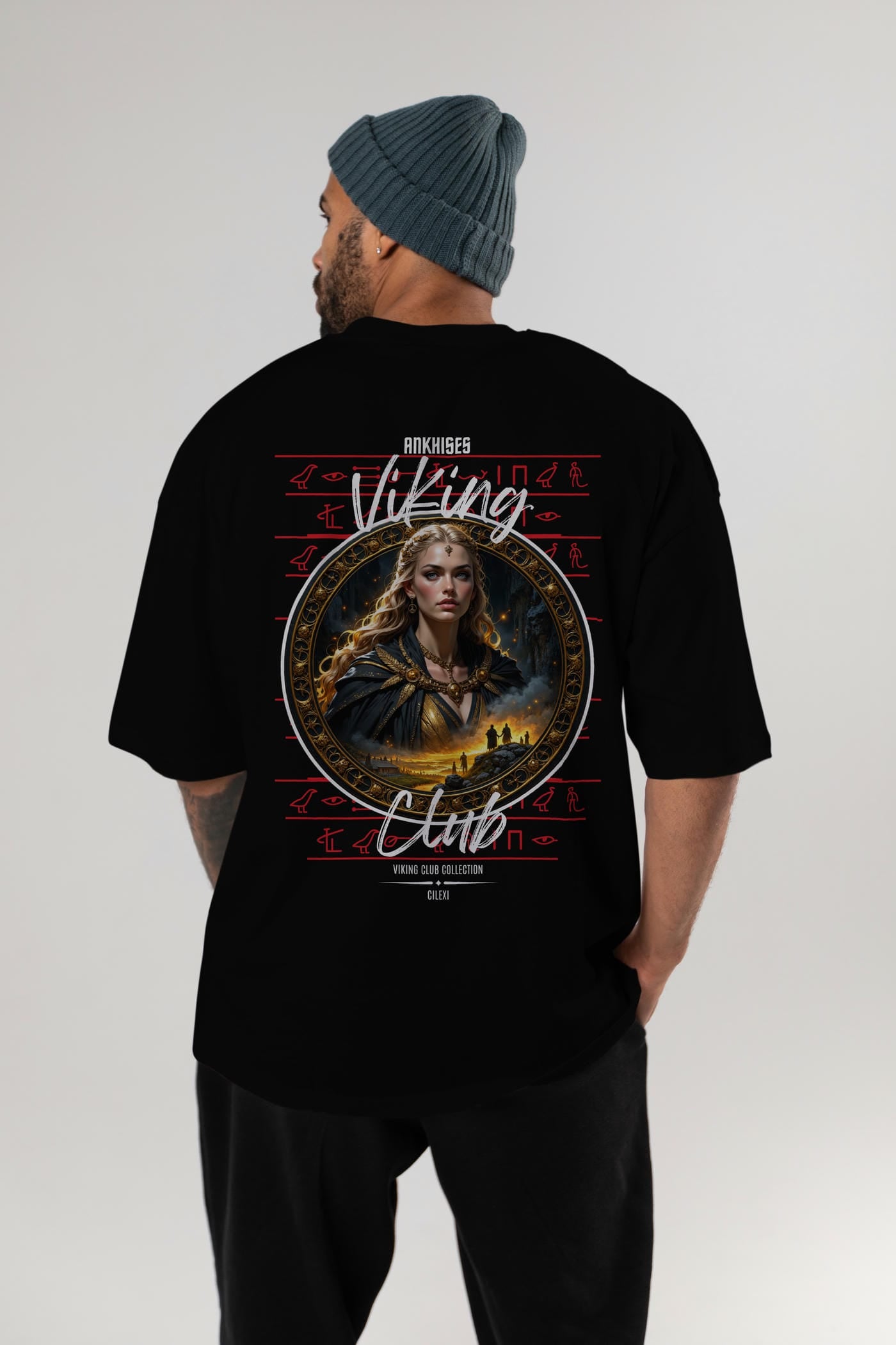 Viking Mitolojisi Serisi 1 Arka Baskılı Oversize t-shirt Erkek Kadın %100 Pamuk Bisiklet Yaka tişort