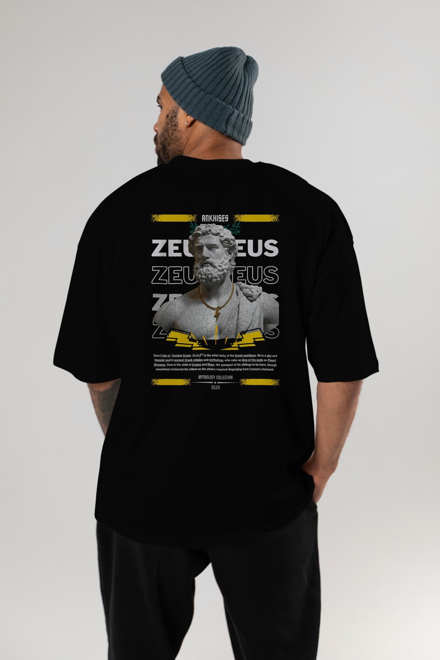 Zeus 3 Arka Baskılı Oversize t-shirt Erkek Kadın %100 Pamuk Bisiklet Yaka tişort