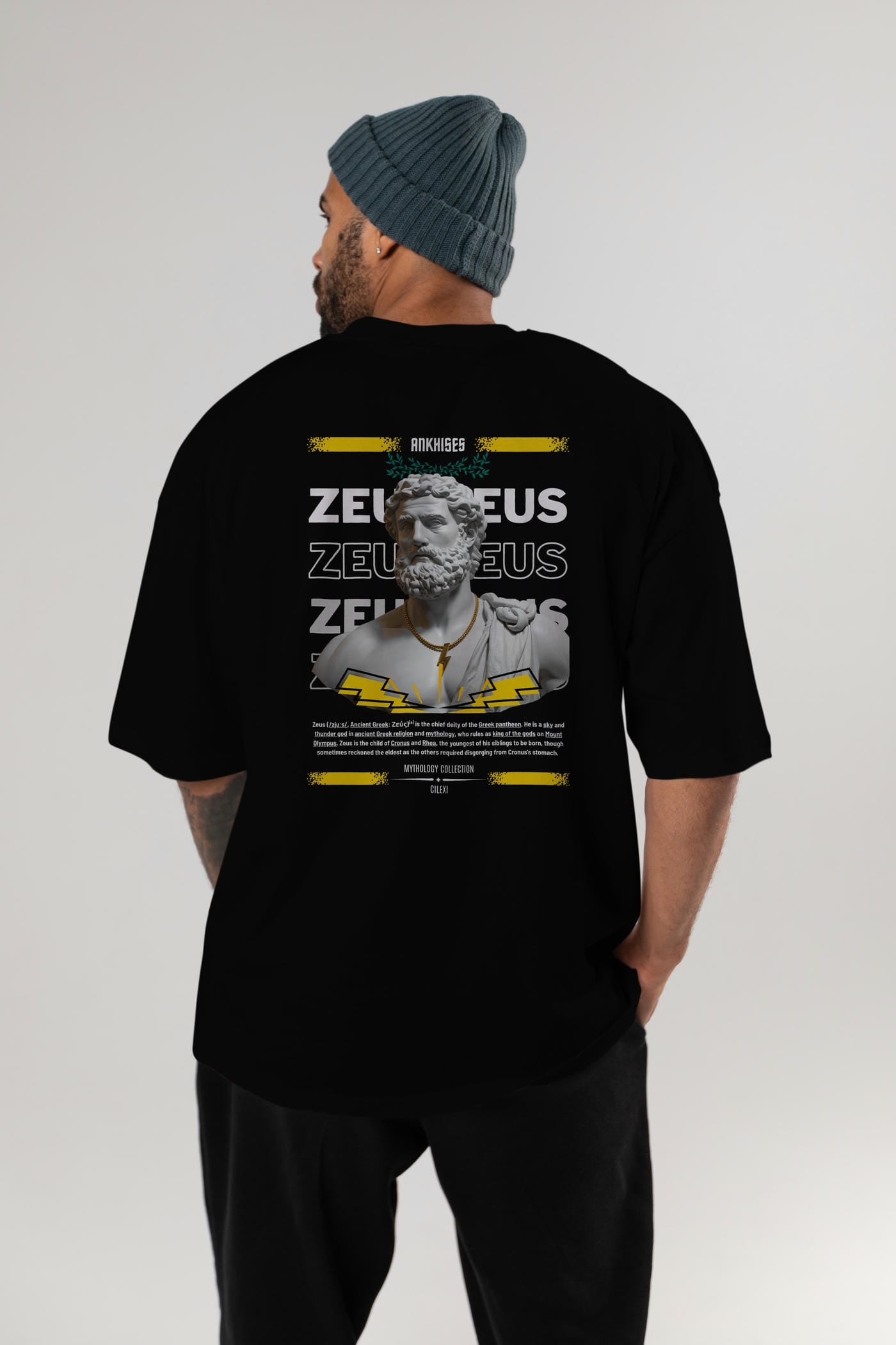 Zeus 2 Arka Baskılı Oversize t-shirt Erkek Kadın %100 Pamuk Bisiklet Yaka tişort
