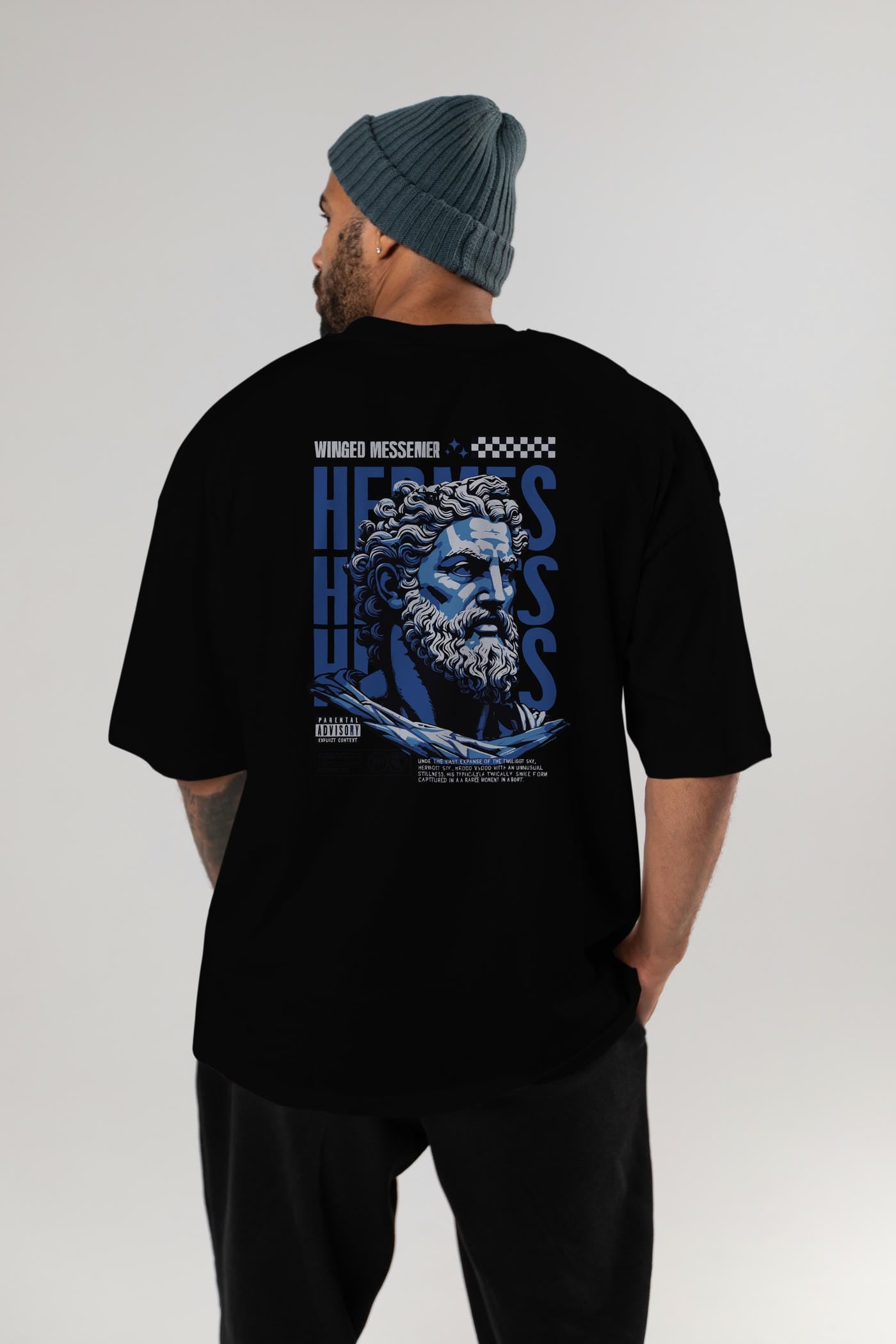 Hermes 1 Arka Baskılı Oversize t-shirt Erkek Kadın %100 Pamuk Bisiklet Yaka tişort