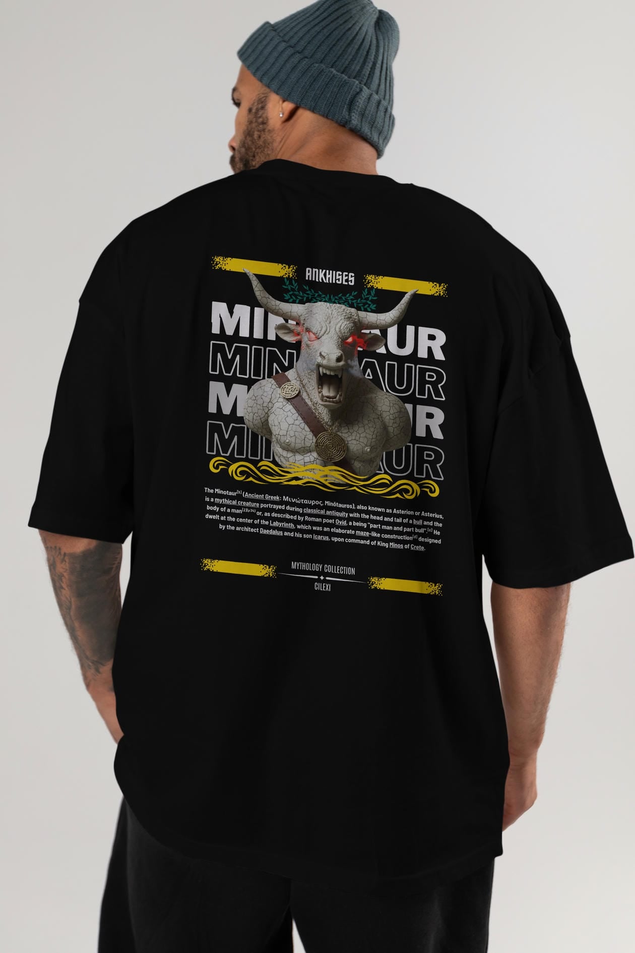 Minotaur 2 Arka Baskılı Oversize t-shirt Erkek Kadın %100 Pamuk Bisiklet Yaka tişort