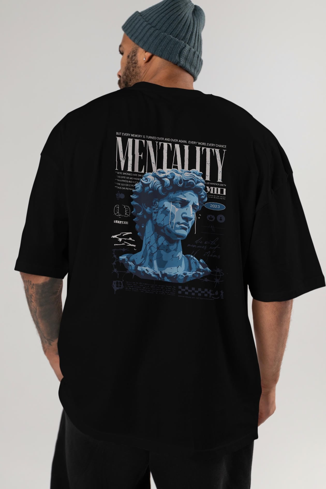 Mentality 2 Arka Baskılı Oversize t-shirt Erkek Kadın %100 Pamuk Bisiklet Yaka tişort