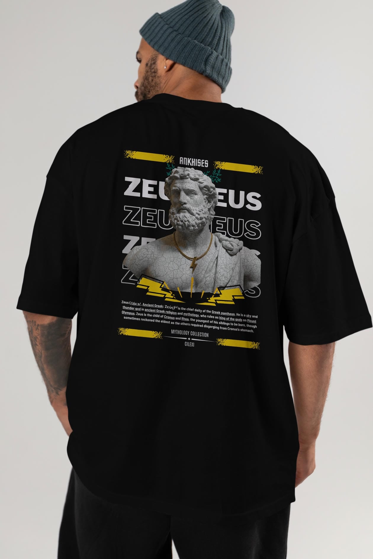 Zeus 3 Arka Baskılı Oversize t-shirt Erkek Kadın %100 Pamuk Bisiklet Yaka tişort