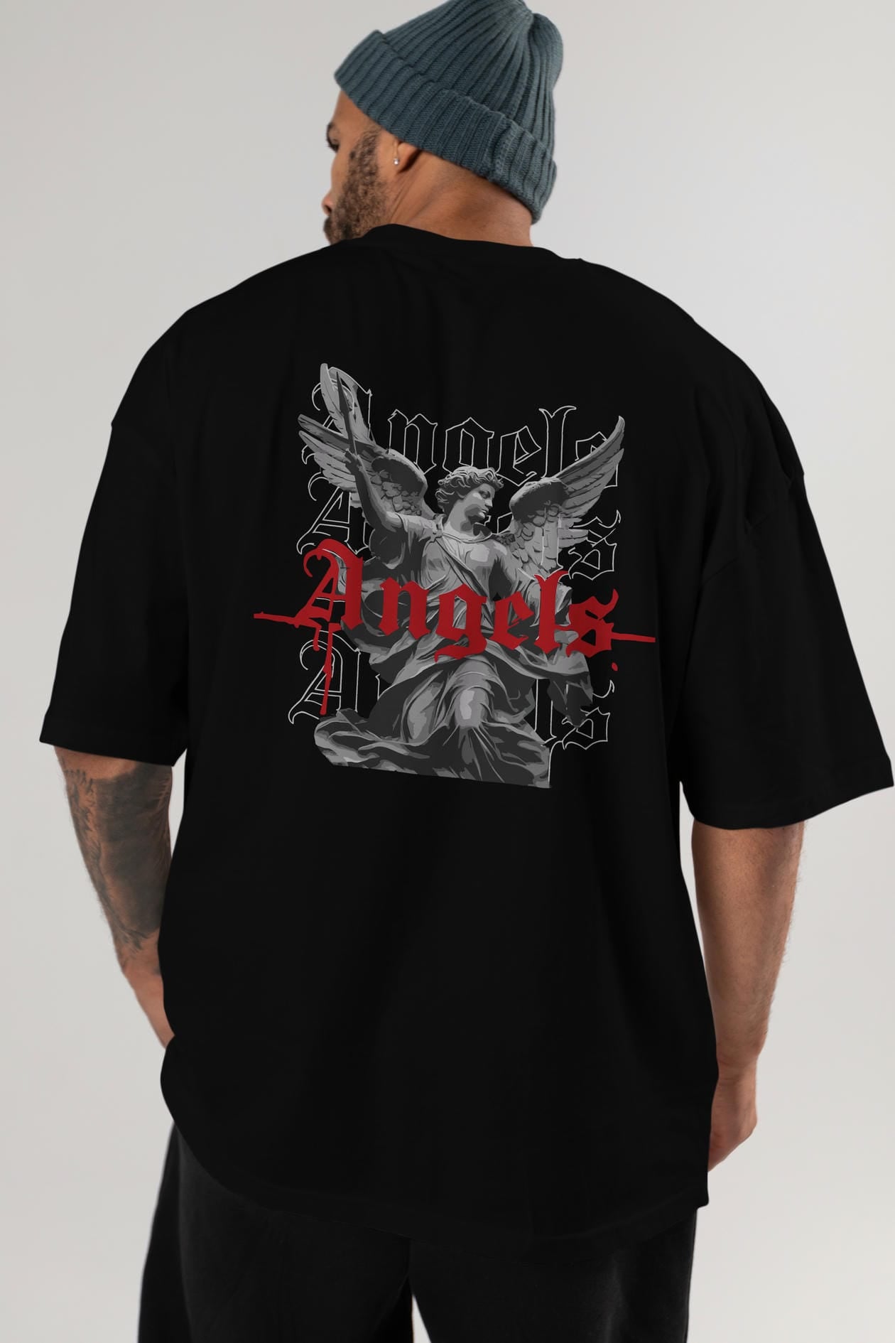 Angels Arka Baskılı Oversize t-shirt Erkek Kadın %100 Pamuk Bisiklet Yaka tişort